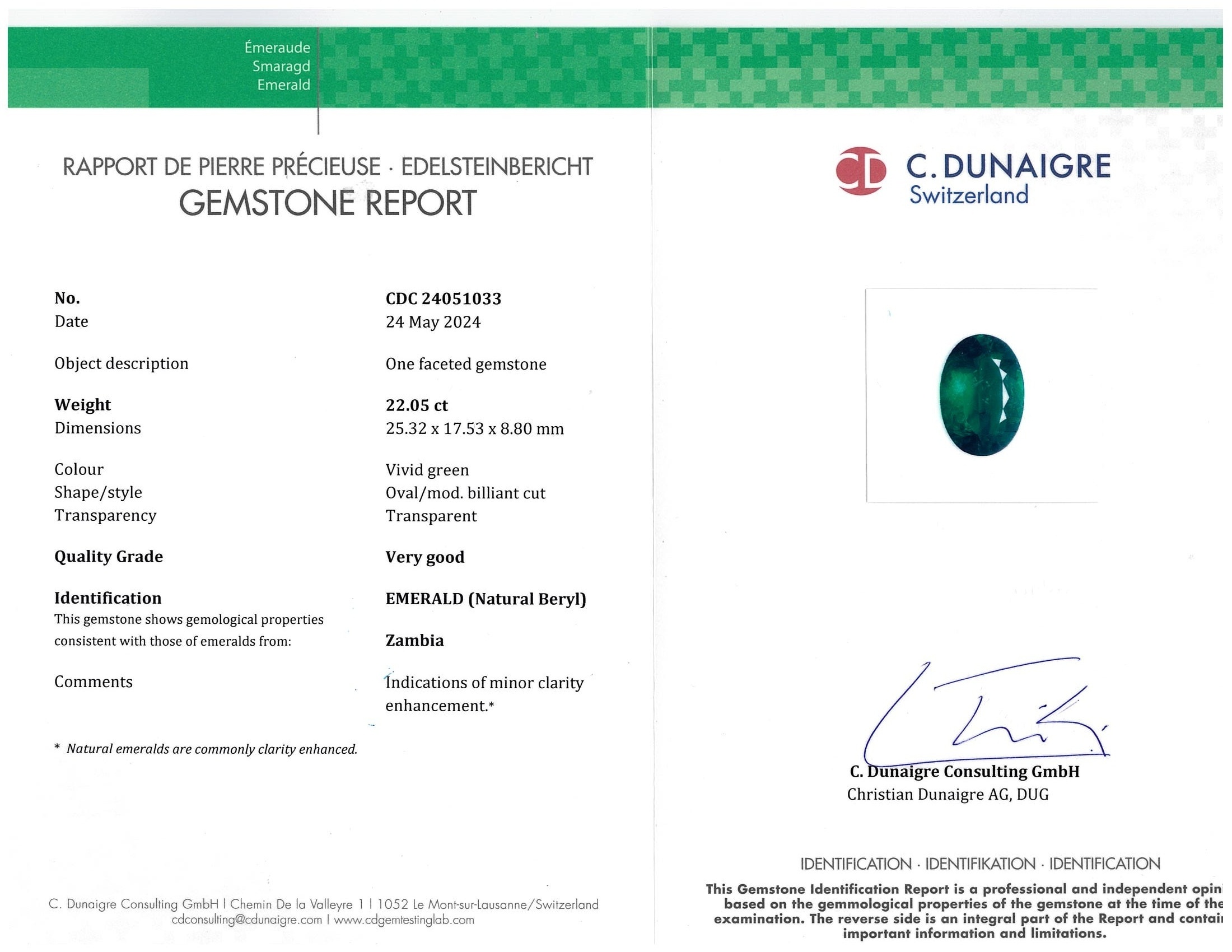 22.05 Ct. Emerald from Zambia