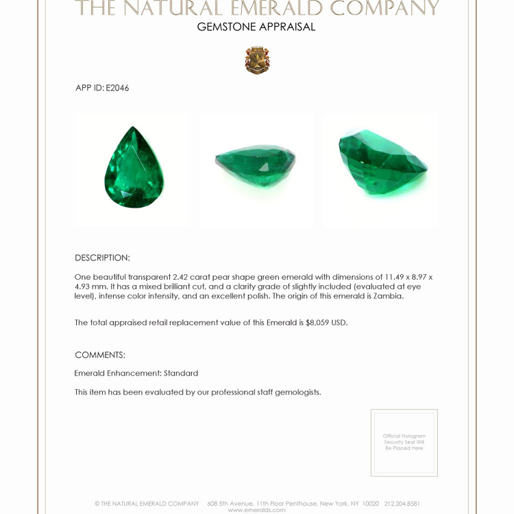 2.42 Ct. Emerald from Zambia