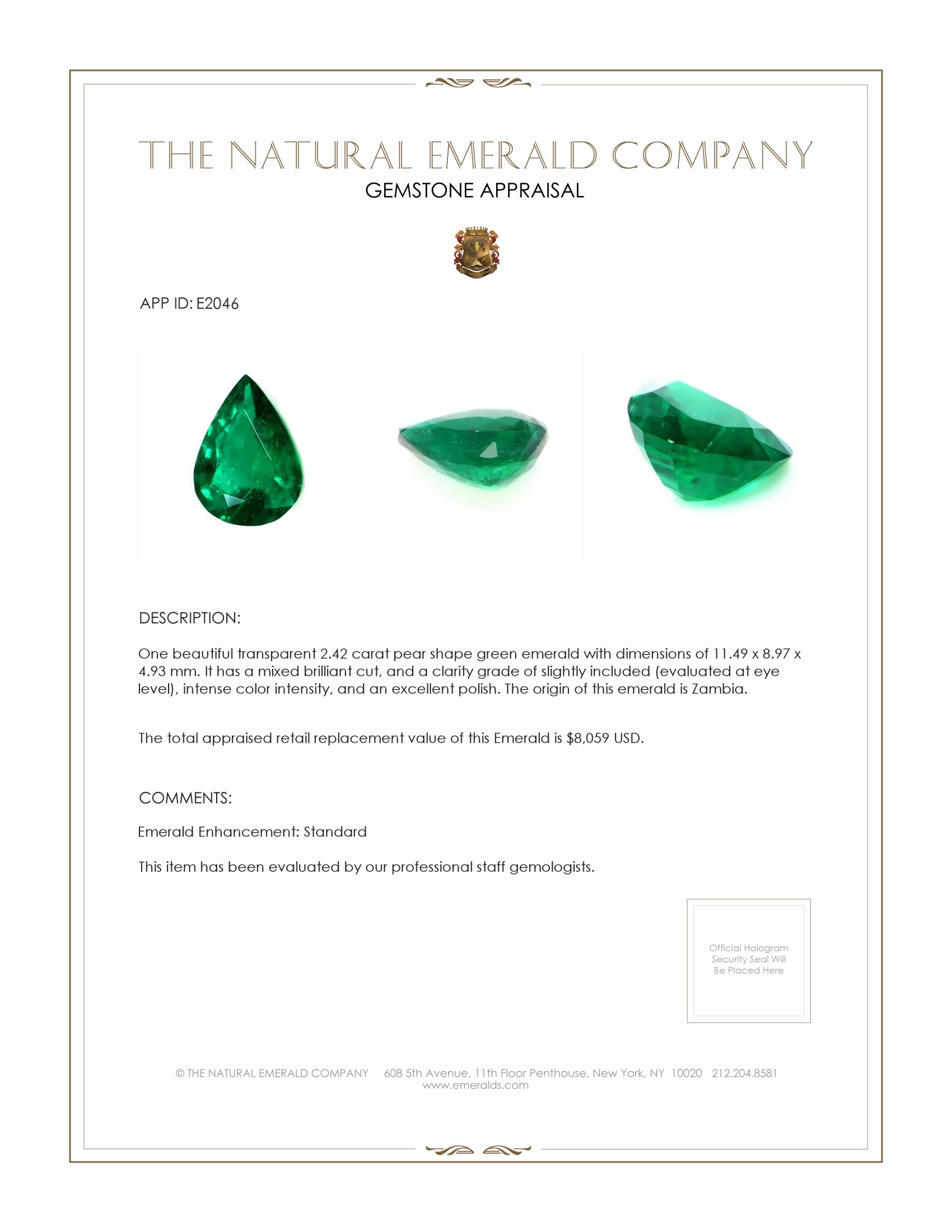 2.42 Ct. Emerald from Zambia