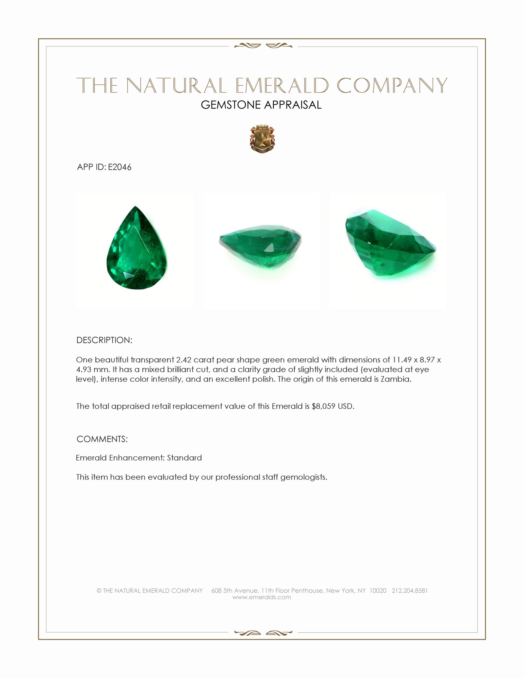 2.42 Ct. Emerald from Zambia