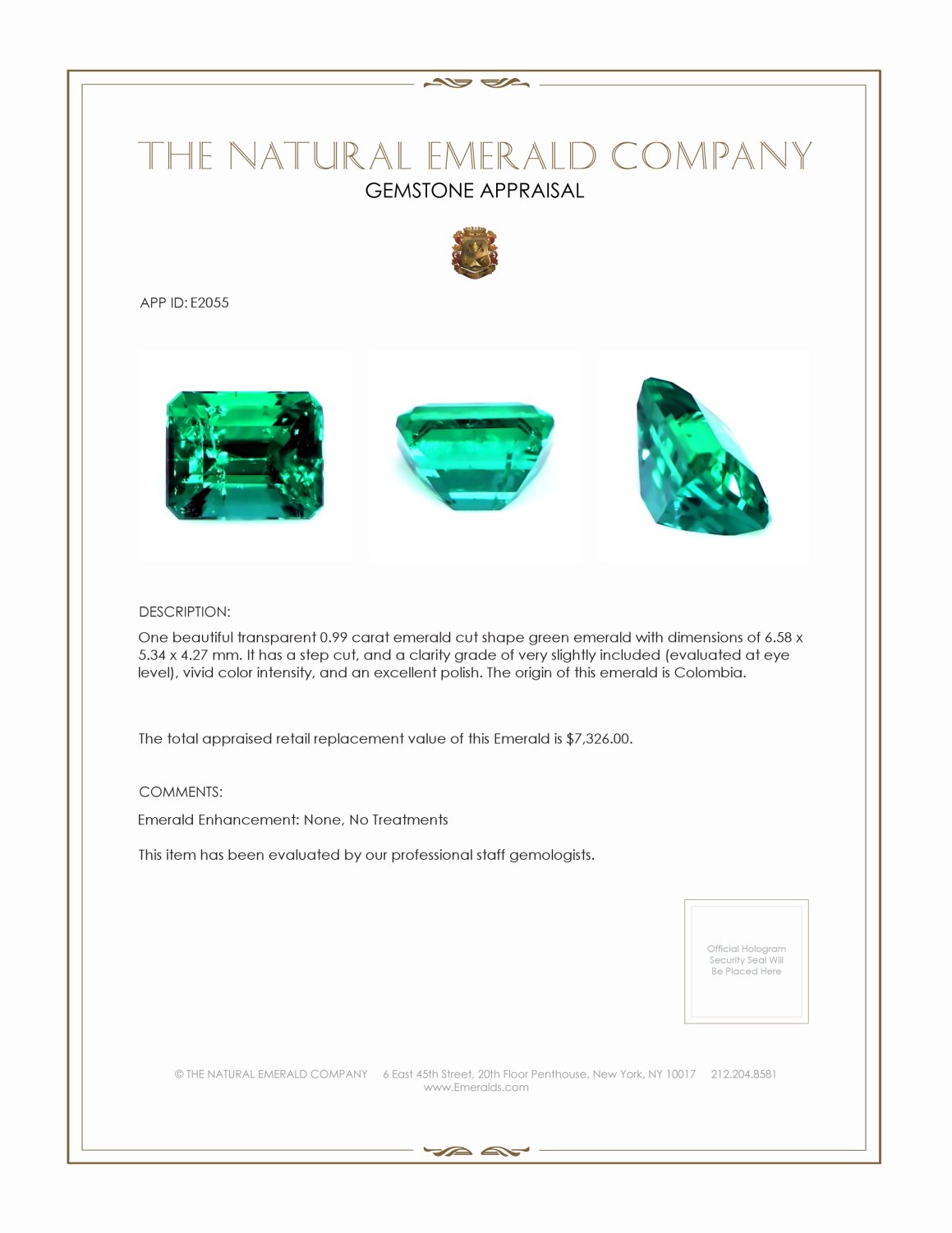 0.99 Ct. Emerald from Colombia