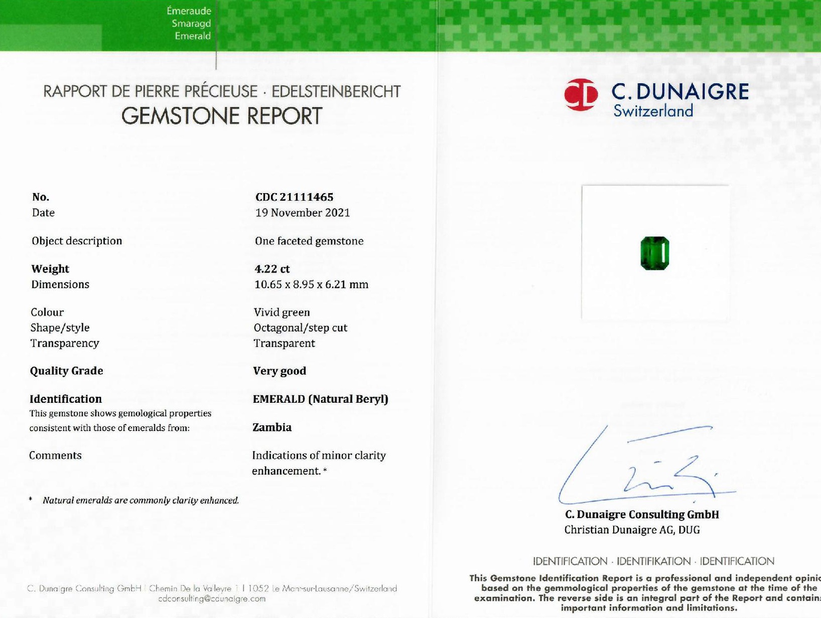 4.22 Ct. Emerald from Zambia