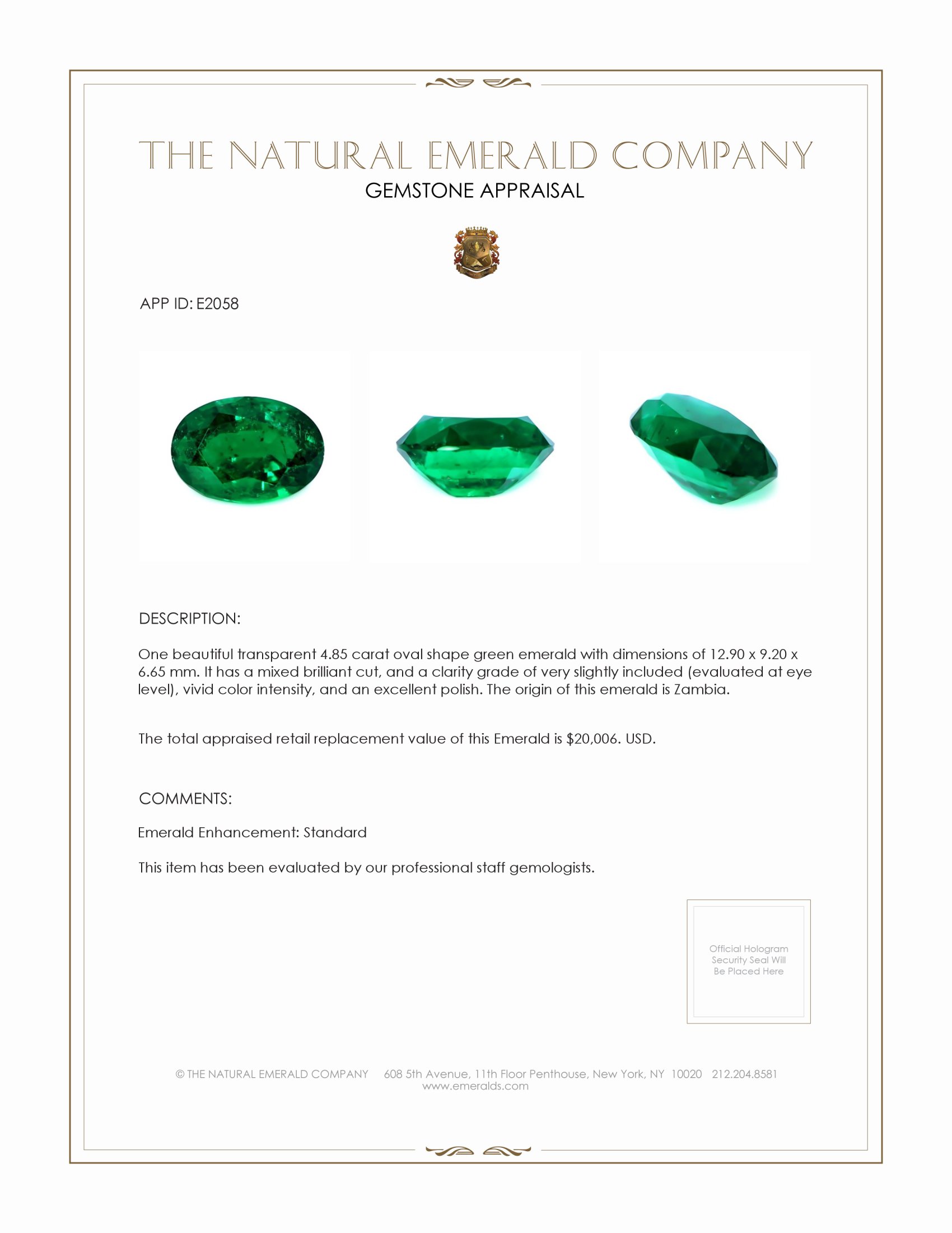 4.85 Ct. Emerald from Zambia