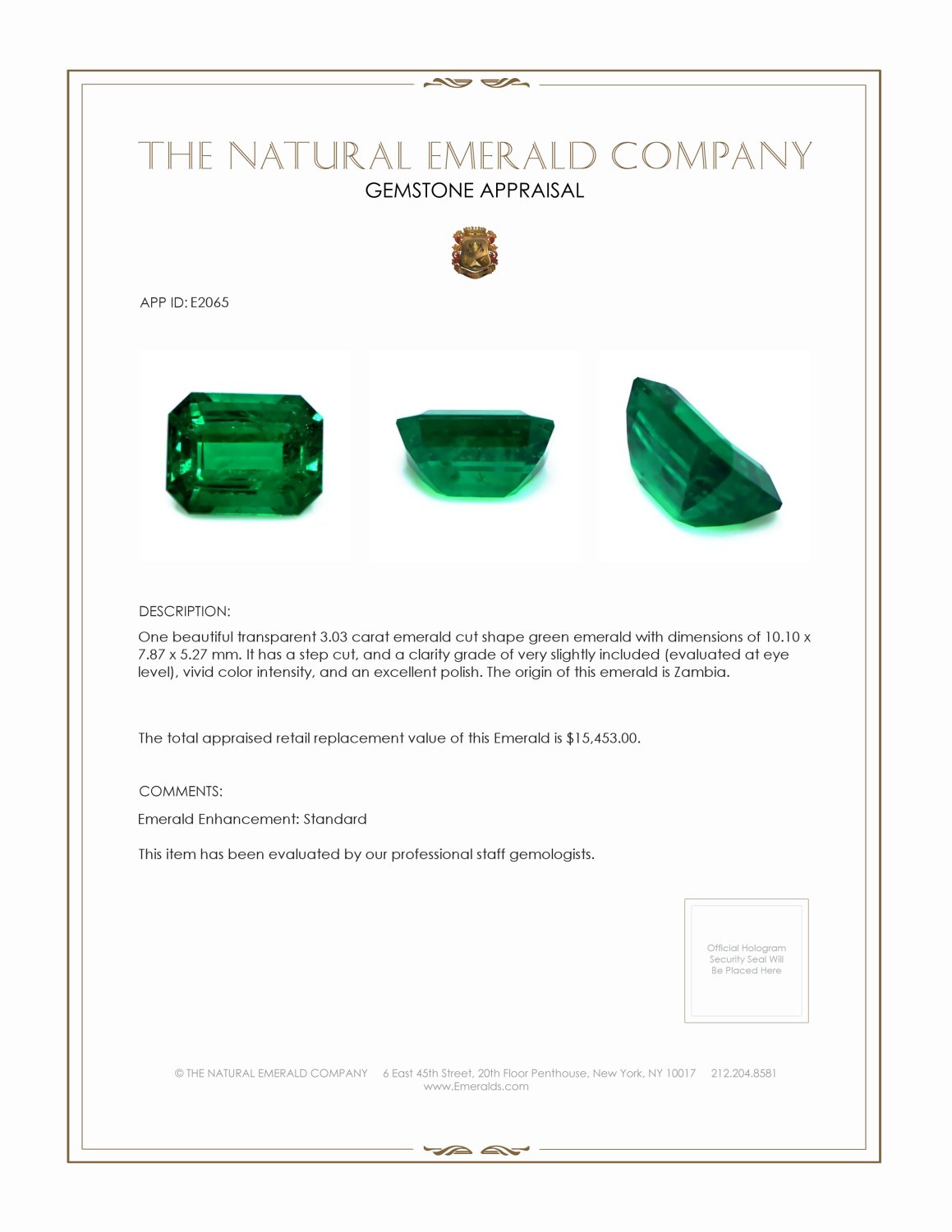3.03 Ct. Emerald from Zambia