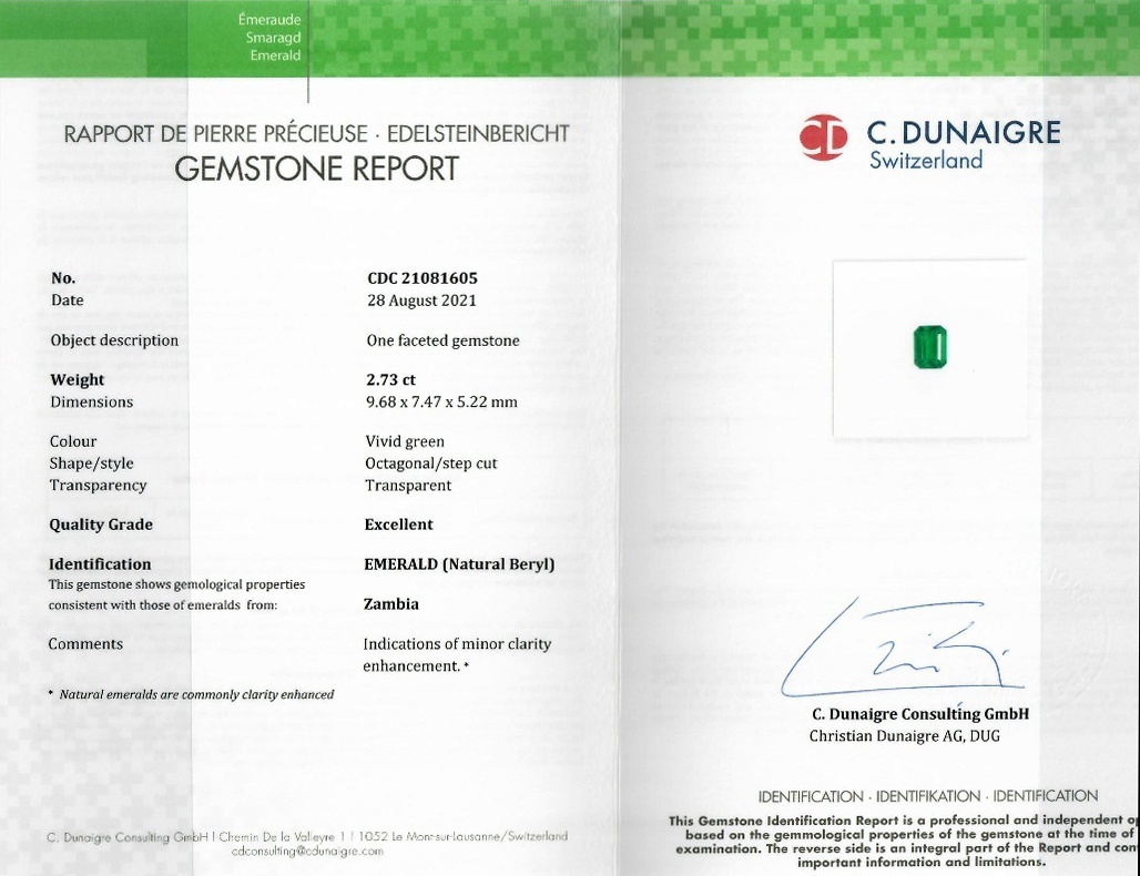 2.73 Ct. Emerald from Zambia