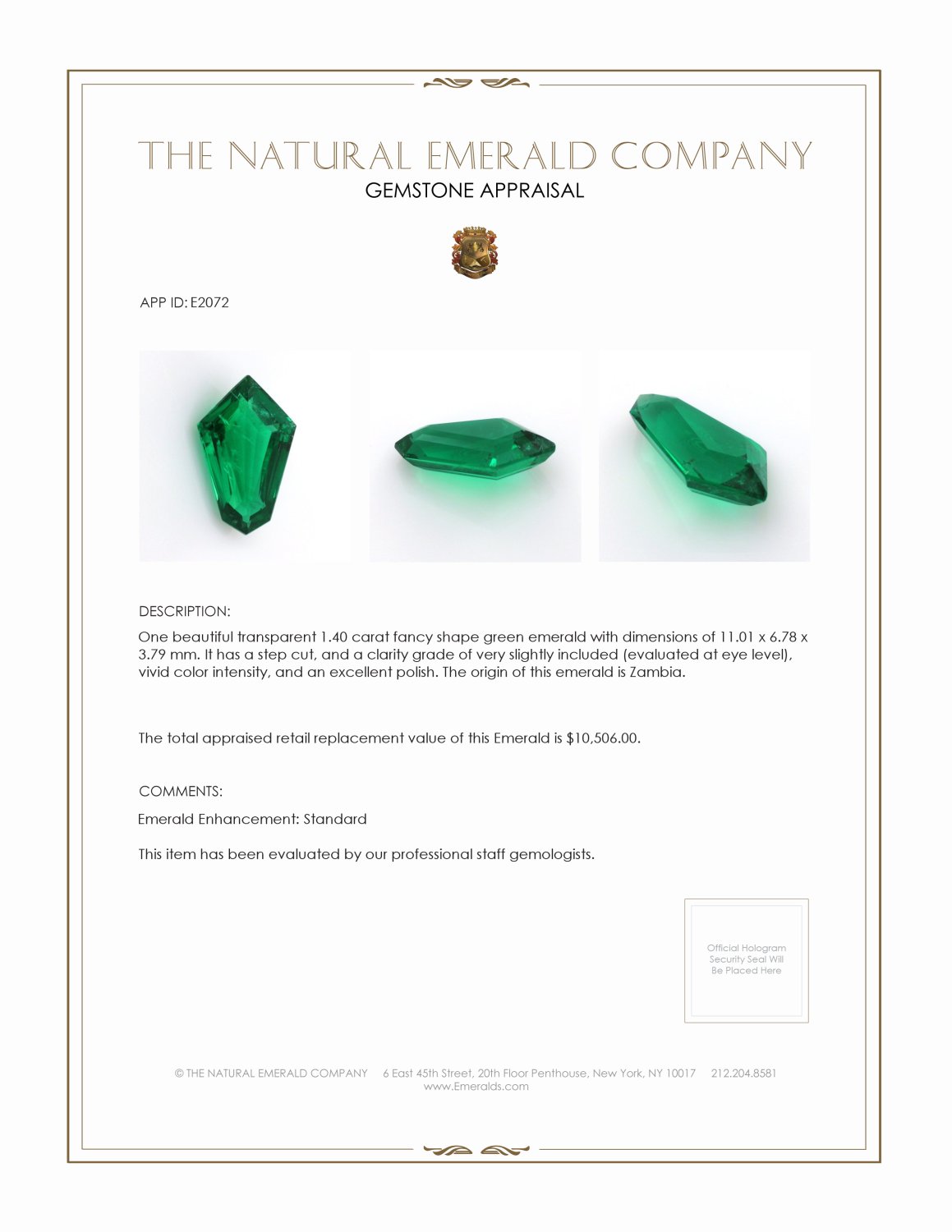 1.40 Ct. Emerald from Zambia