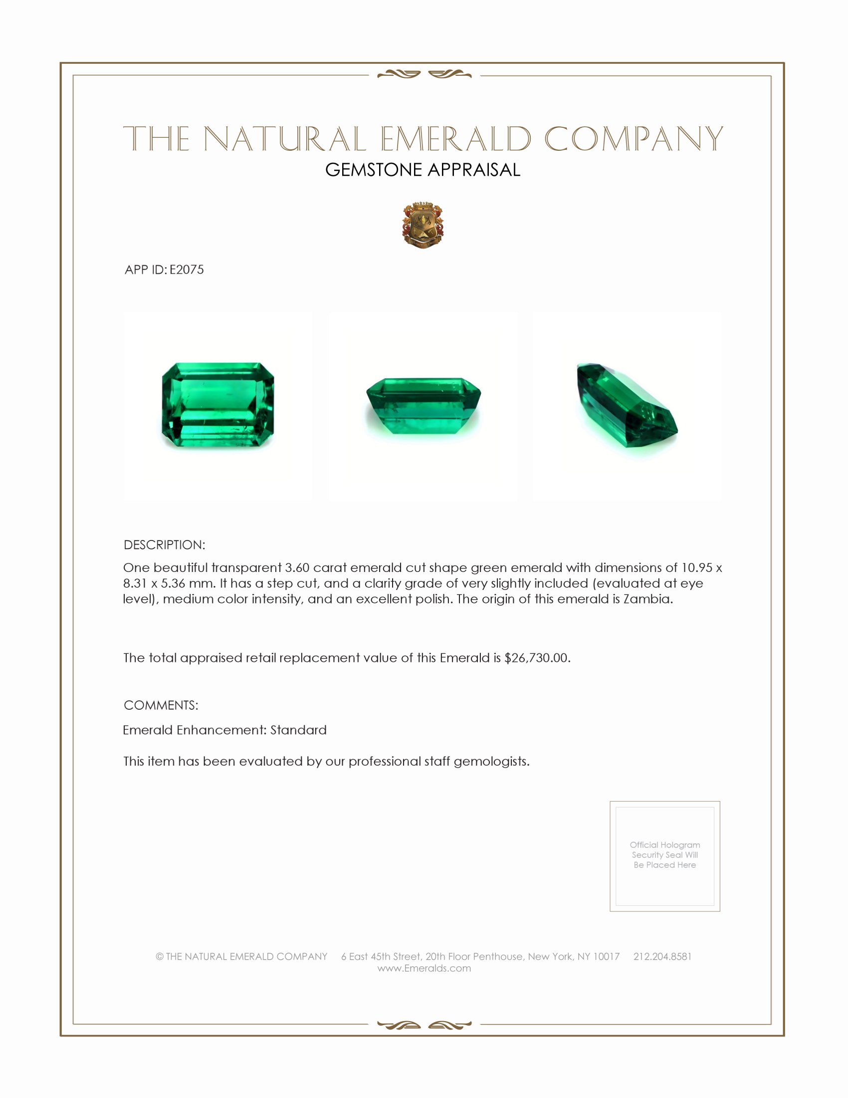 3.60 Ct. Emerald from Zambia