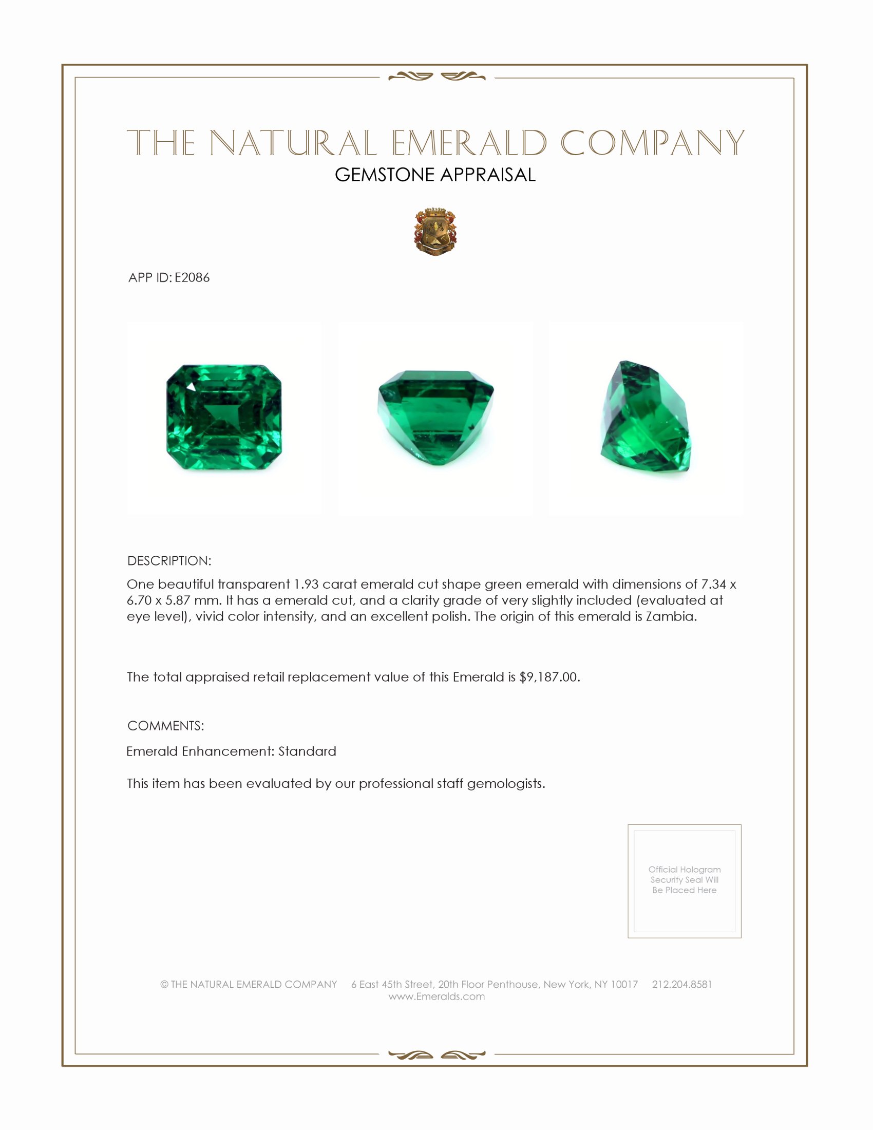1.93 Ct. Emerald from Zambia