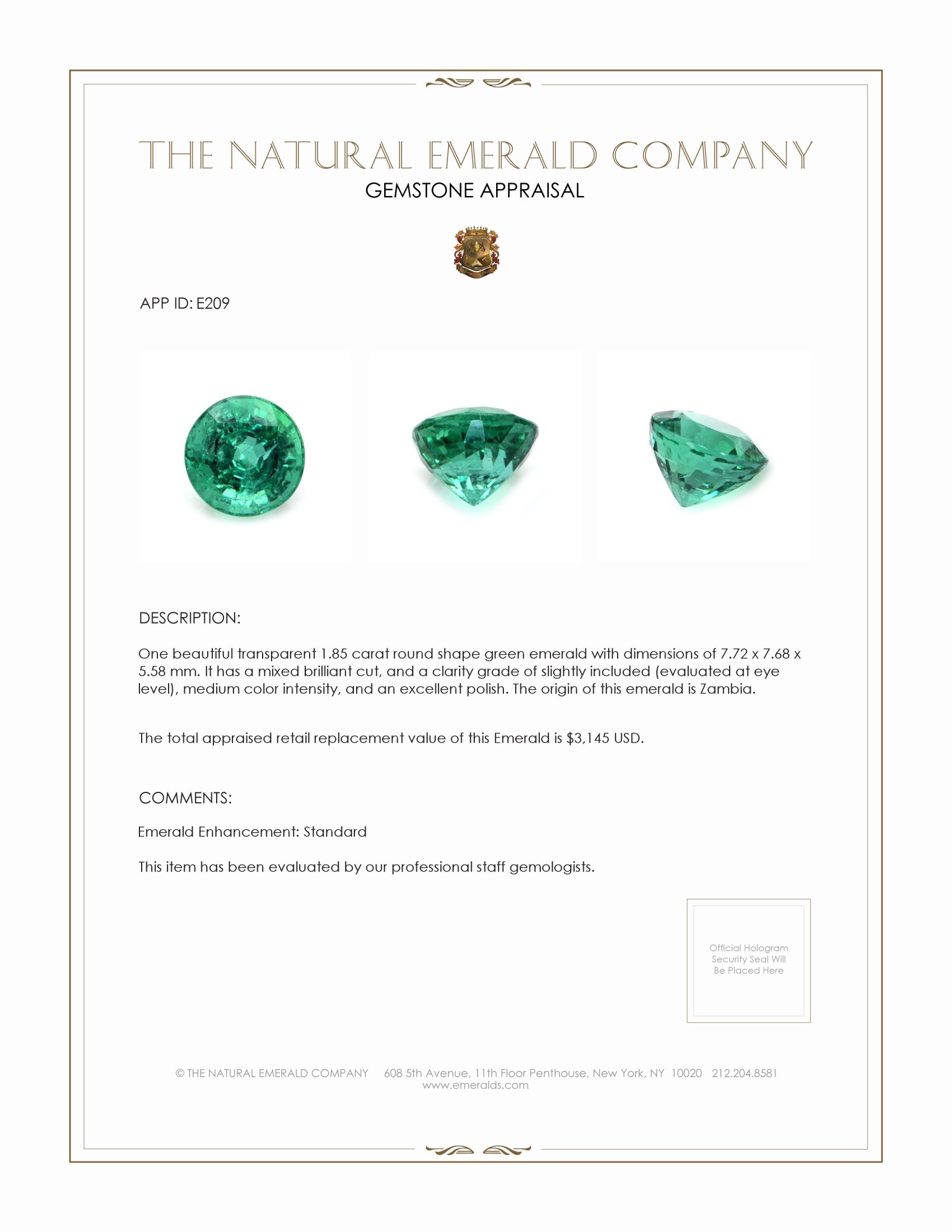 1.85 Ct. Emerald from Zambia