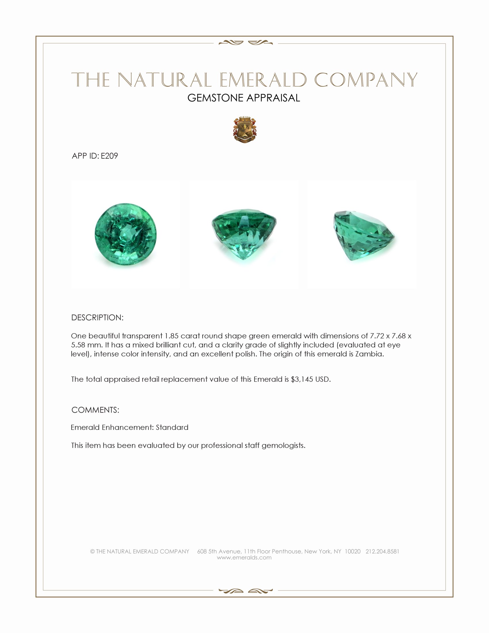 1.85 Ct. Emerald from Zambia