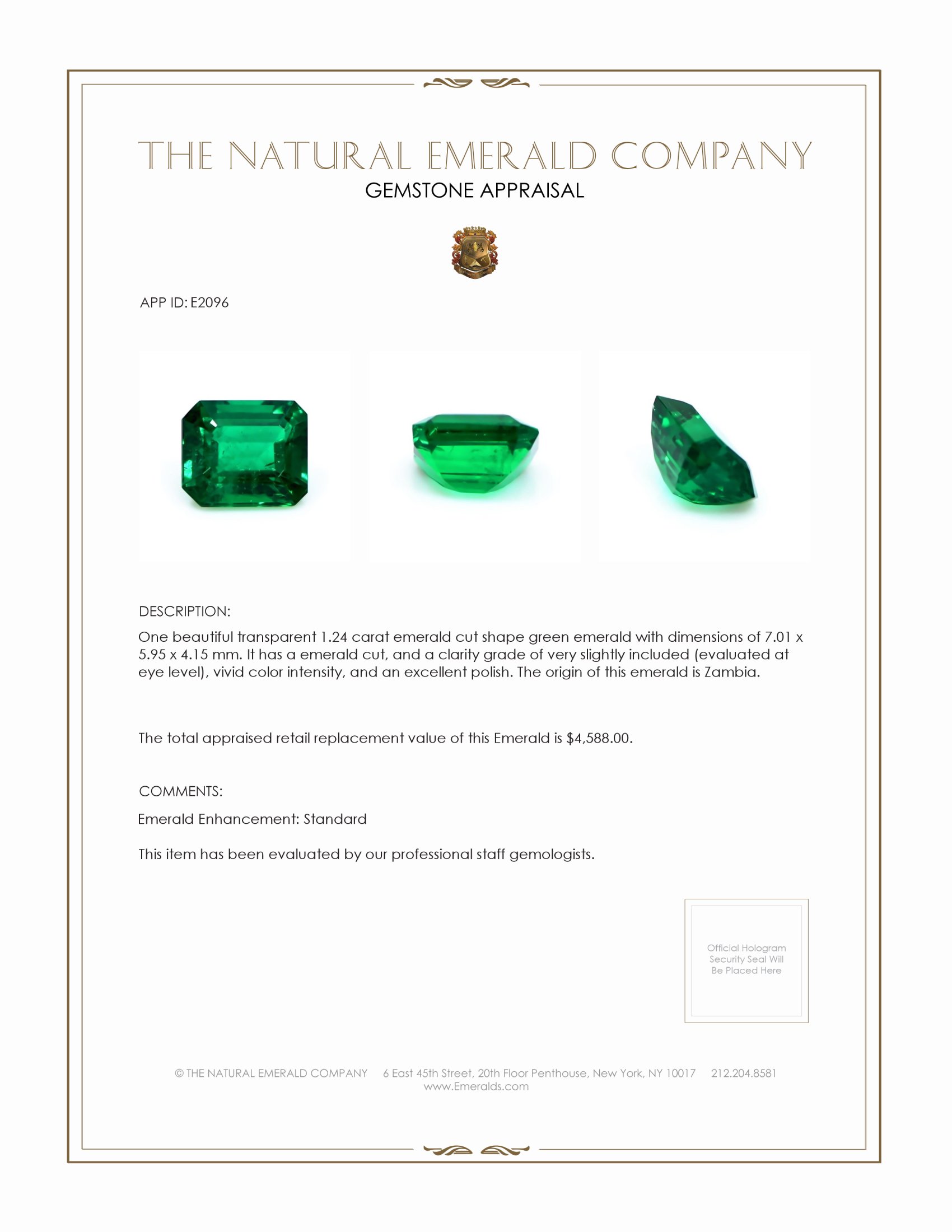 1.24 Ct. Emerald from Zambia