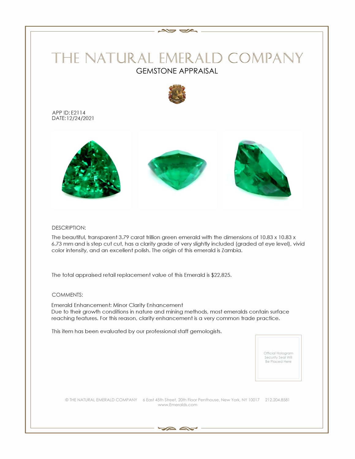 3.79 Ct. Emerald from Zambia