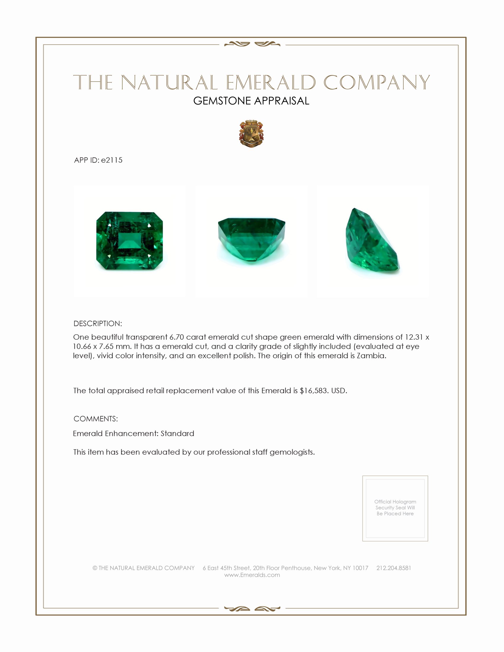 6.70 Ct. Emerald from Zambia