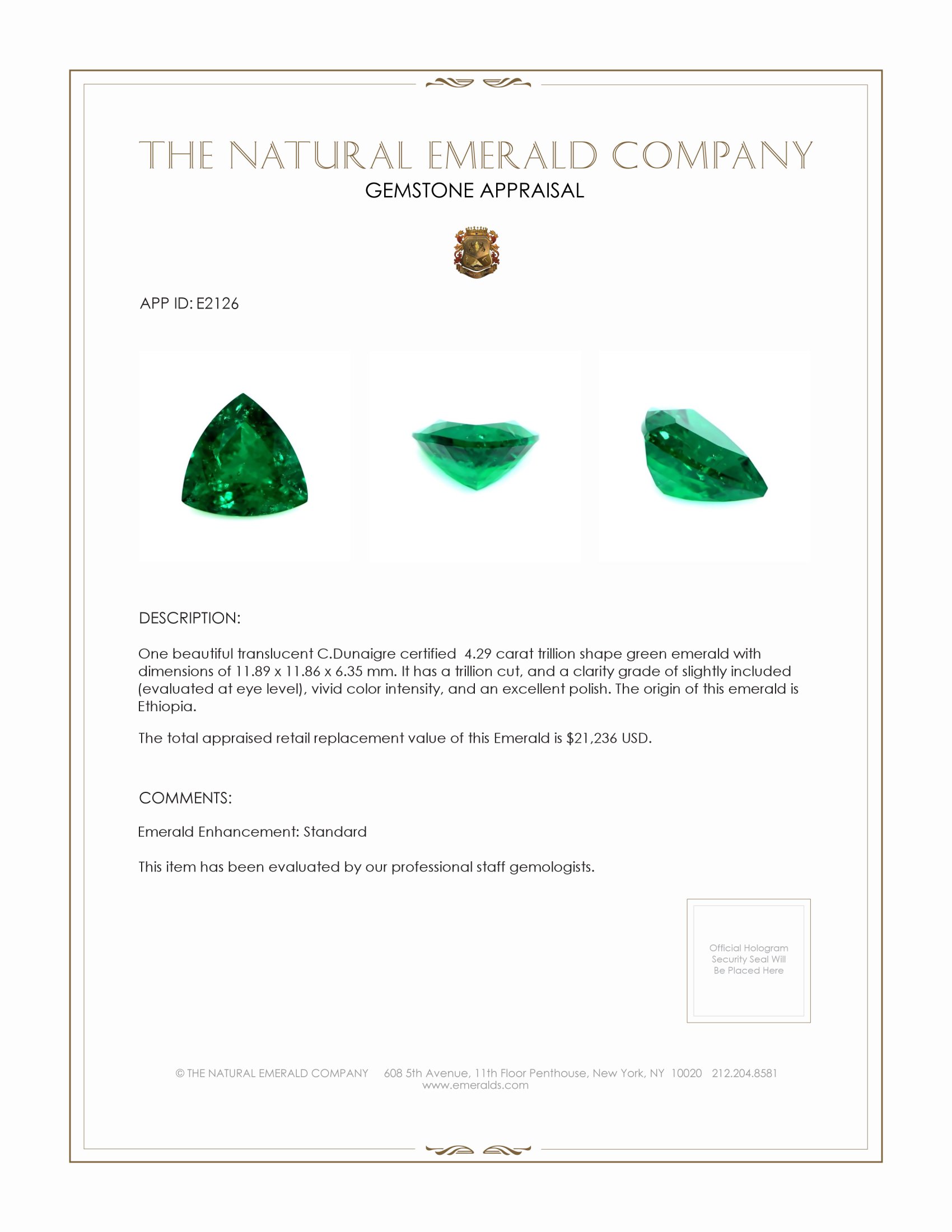 4.29 Ct. Emerald from Ethiopia