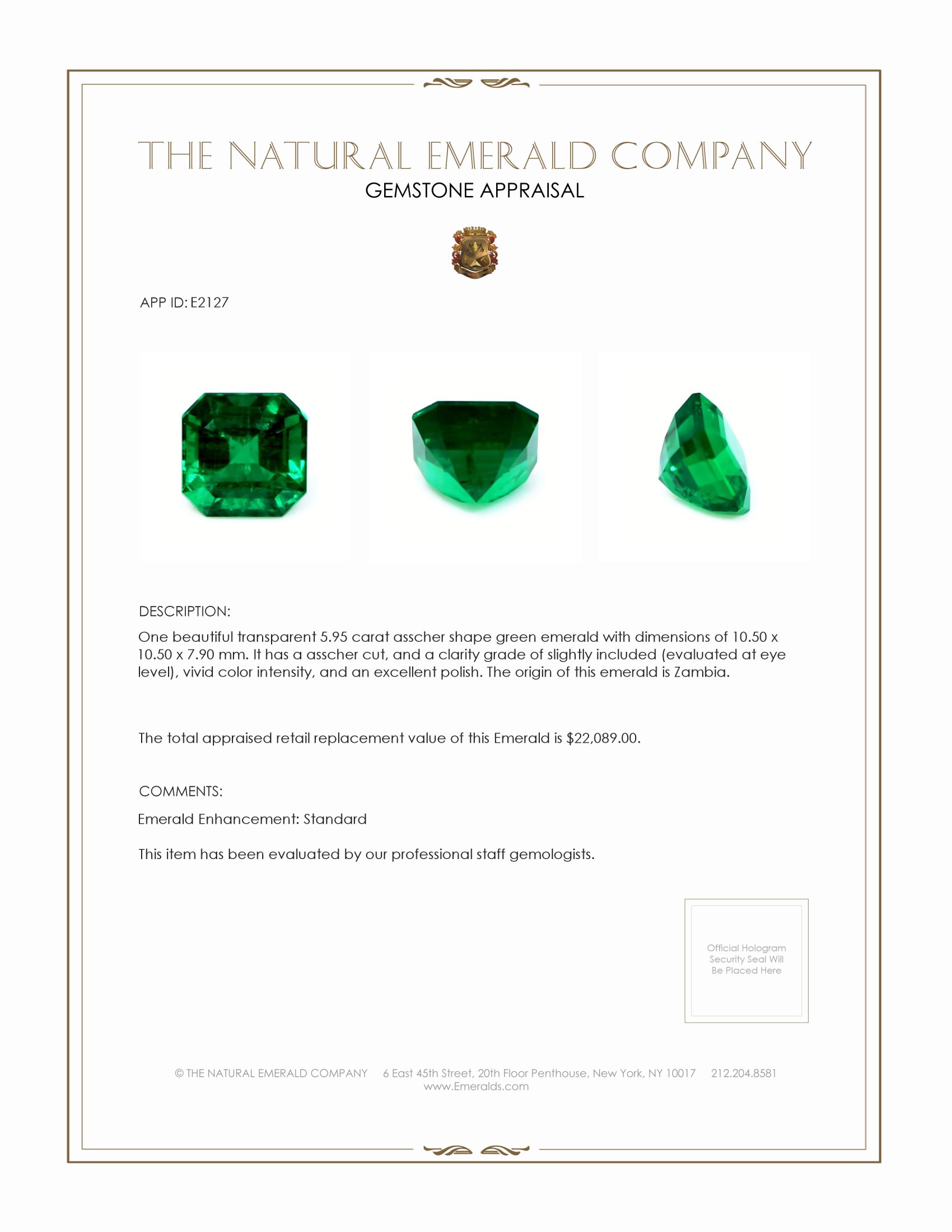 5.95 Ct. Emerald from Zambia