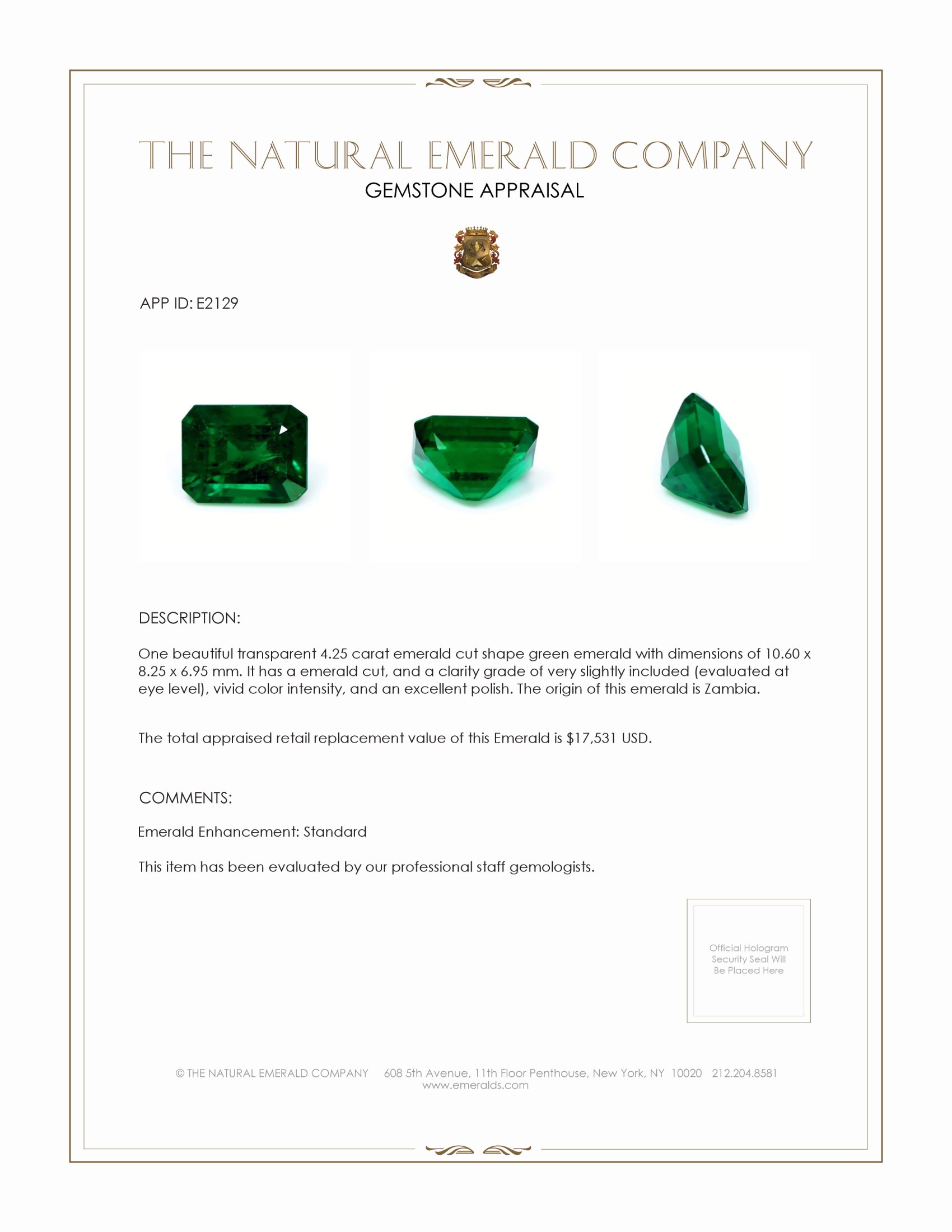 4.25 Ct. Emerald from Zambia