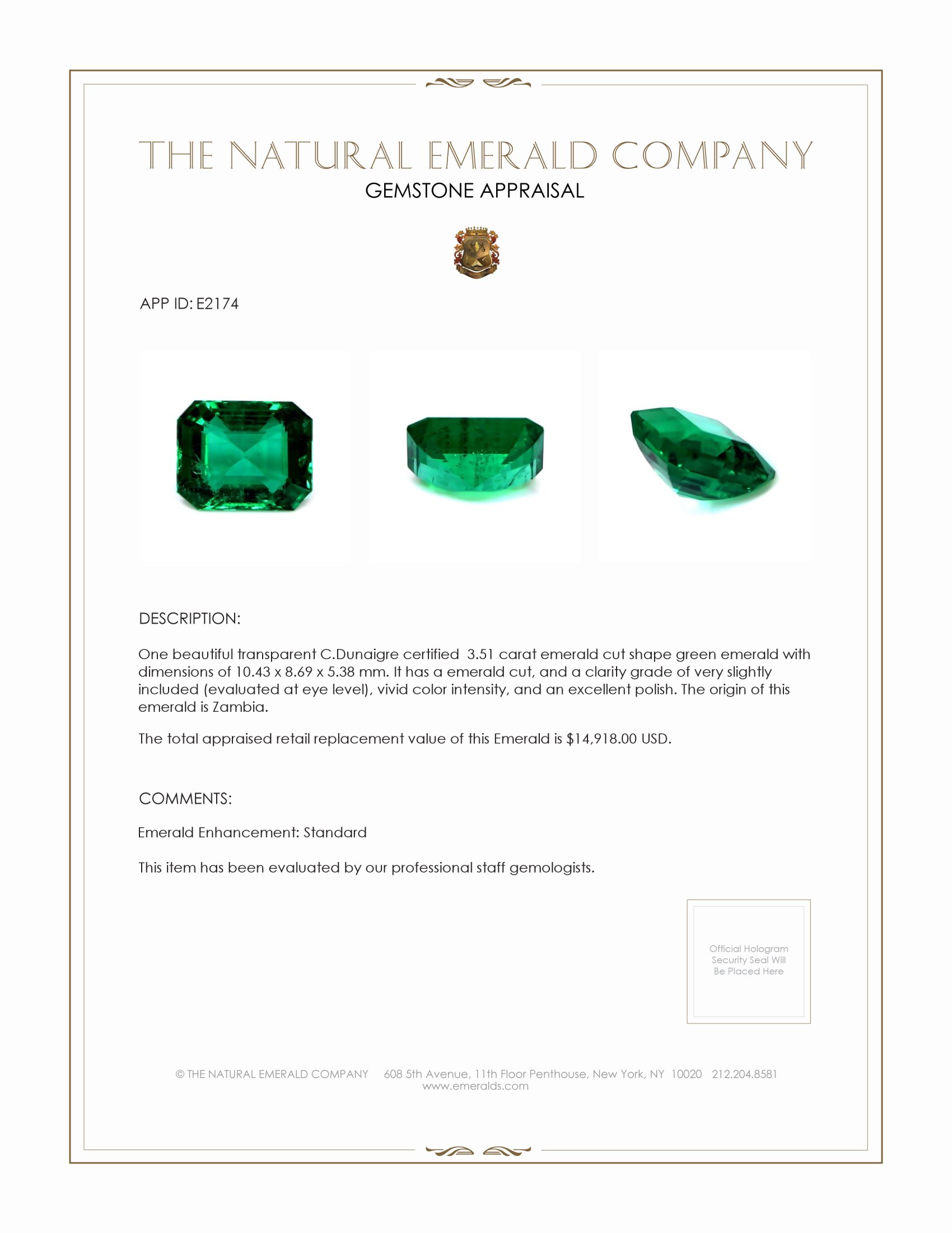 3.51 Ct. Emerald from Zambia