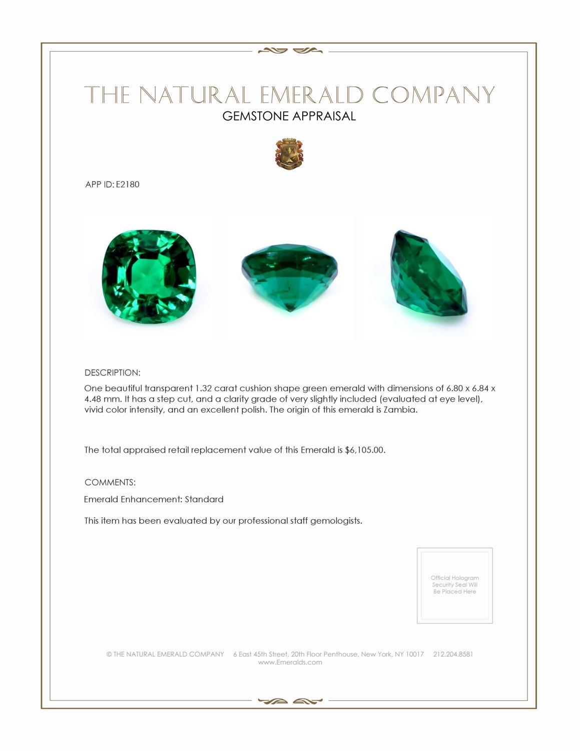 1.32 Ct. Emerald from Zambia