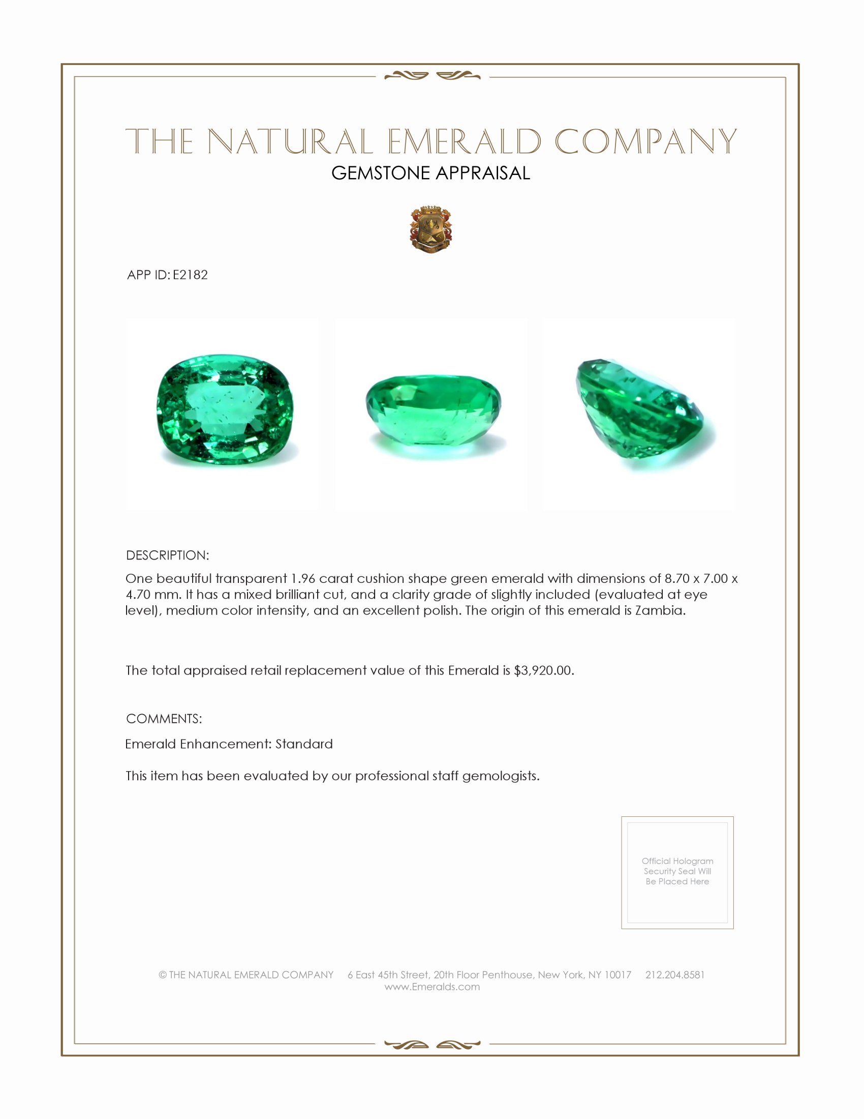 1.96 Ct. Emerald from Zambia