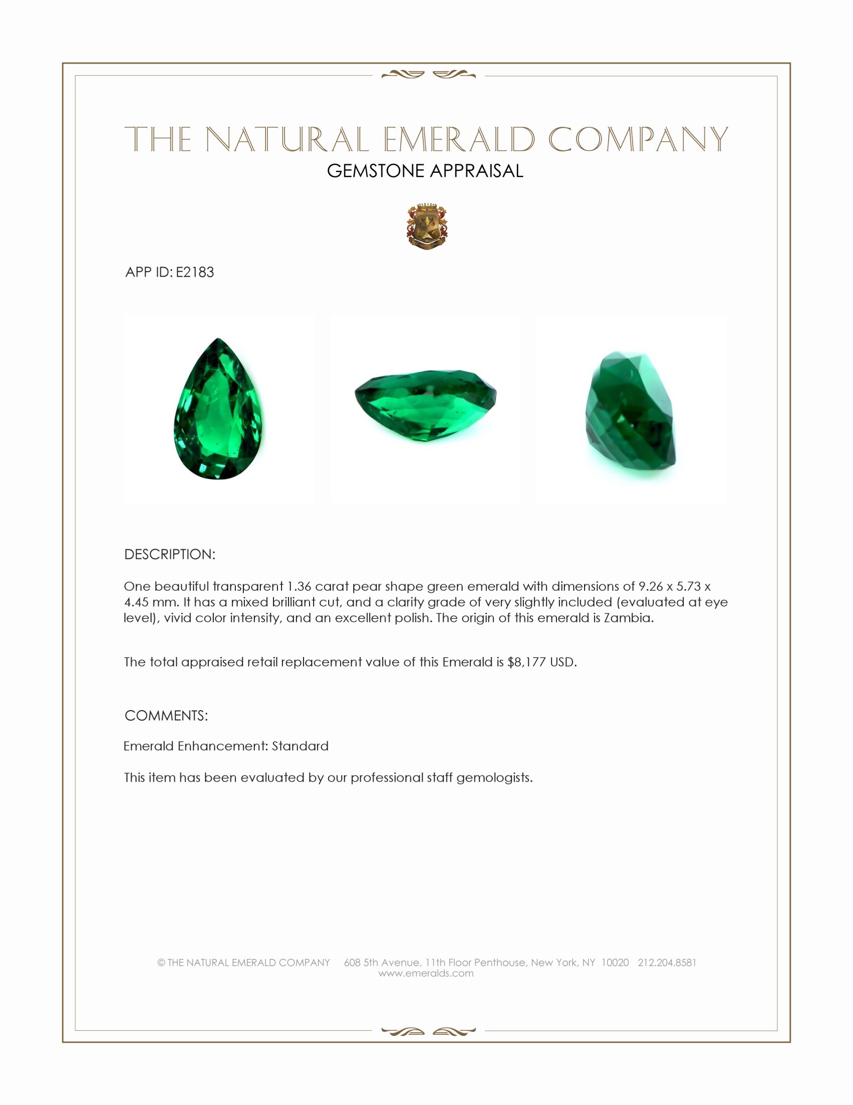 1.36 Ct. Emerald from Zambia