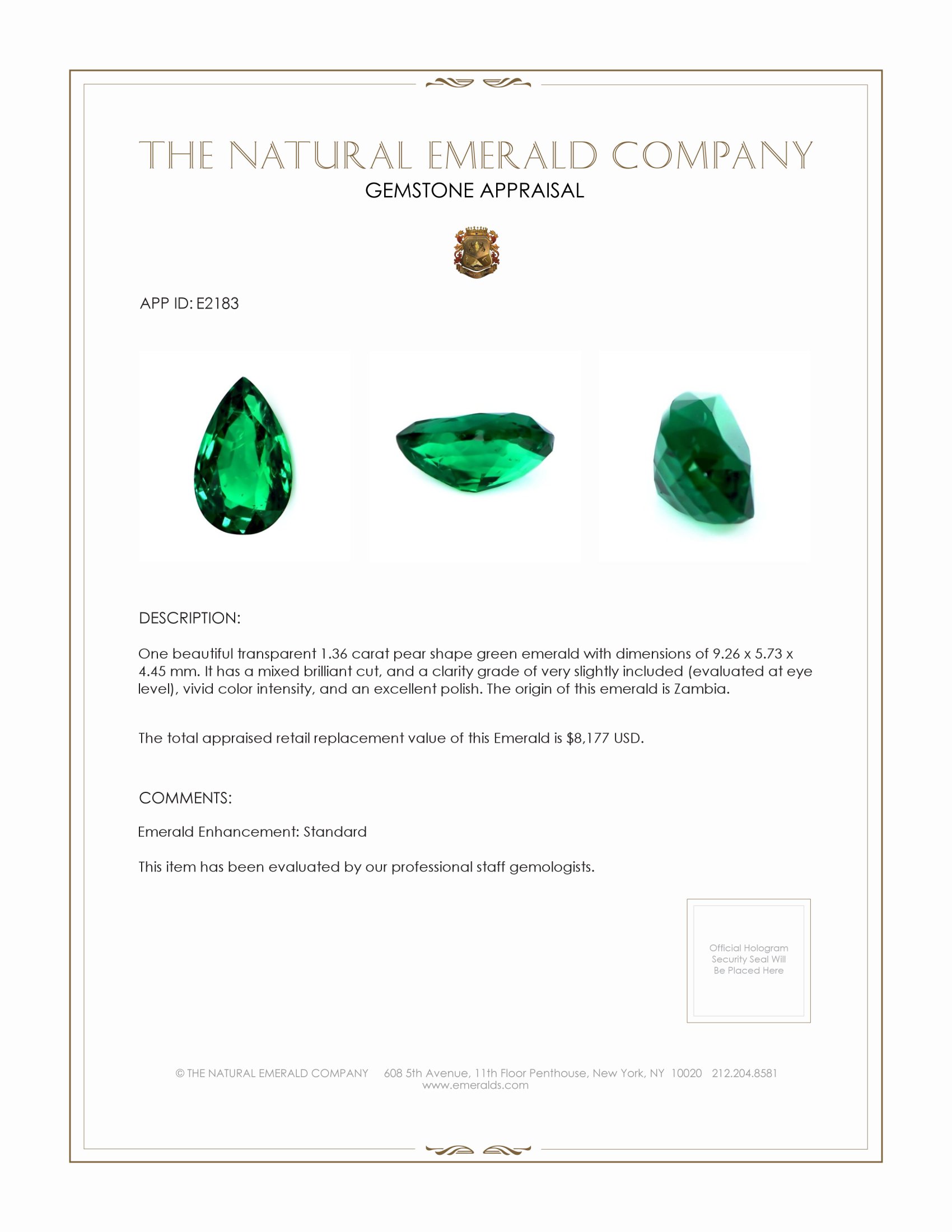 1.36 Ct. Emerald from Zambia