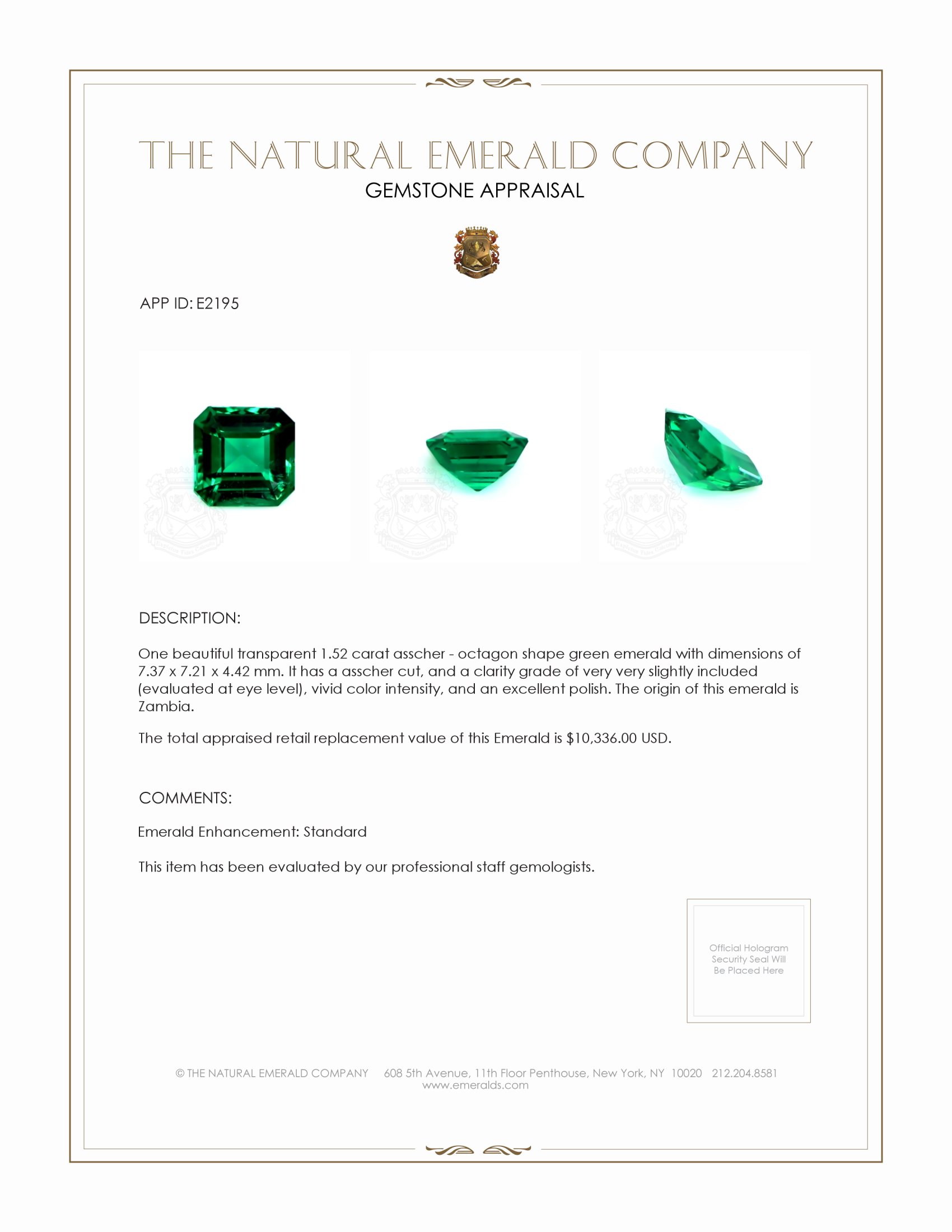 1.52 Ct. Emerald from Zambia