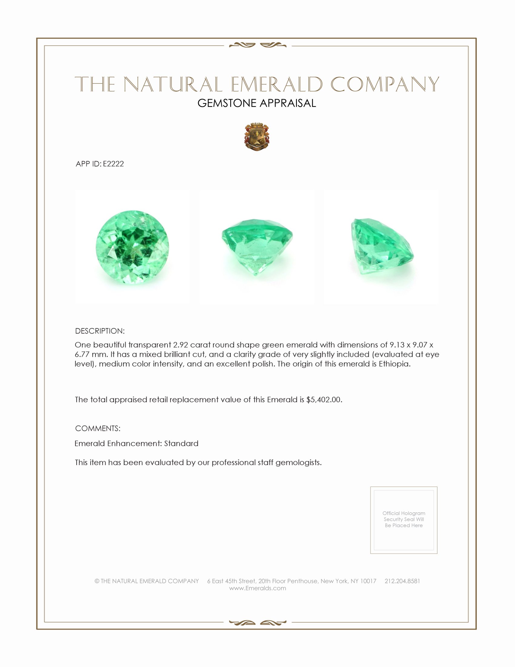2.92 Ct. Emerald from Ethiopia