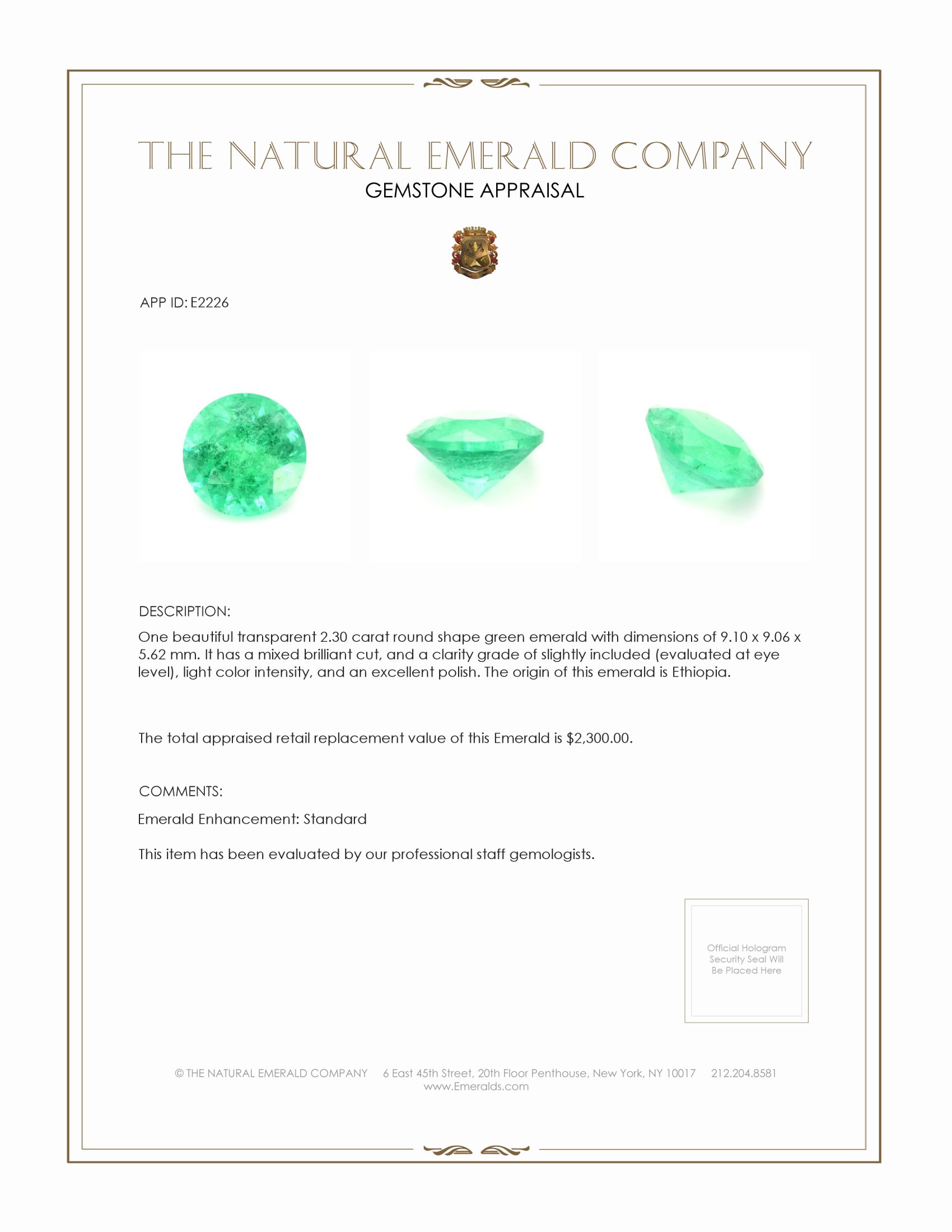 2.30 Ct. Emerald from Ethiopia