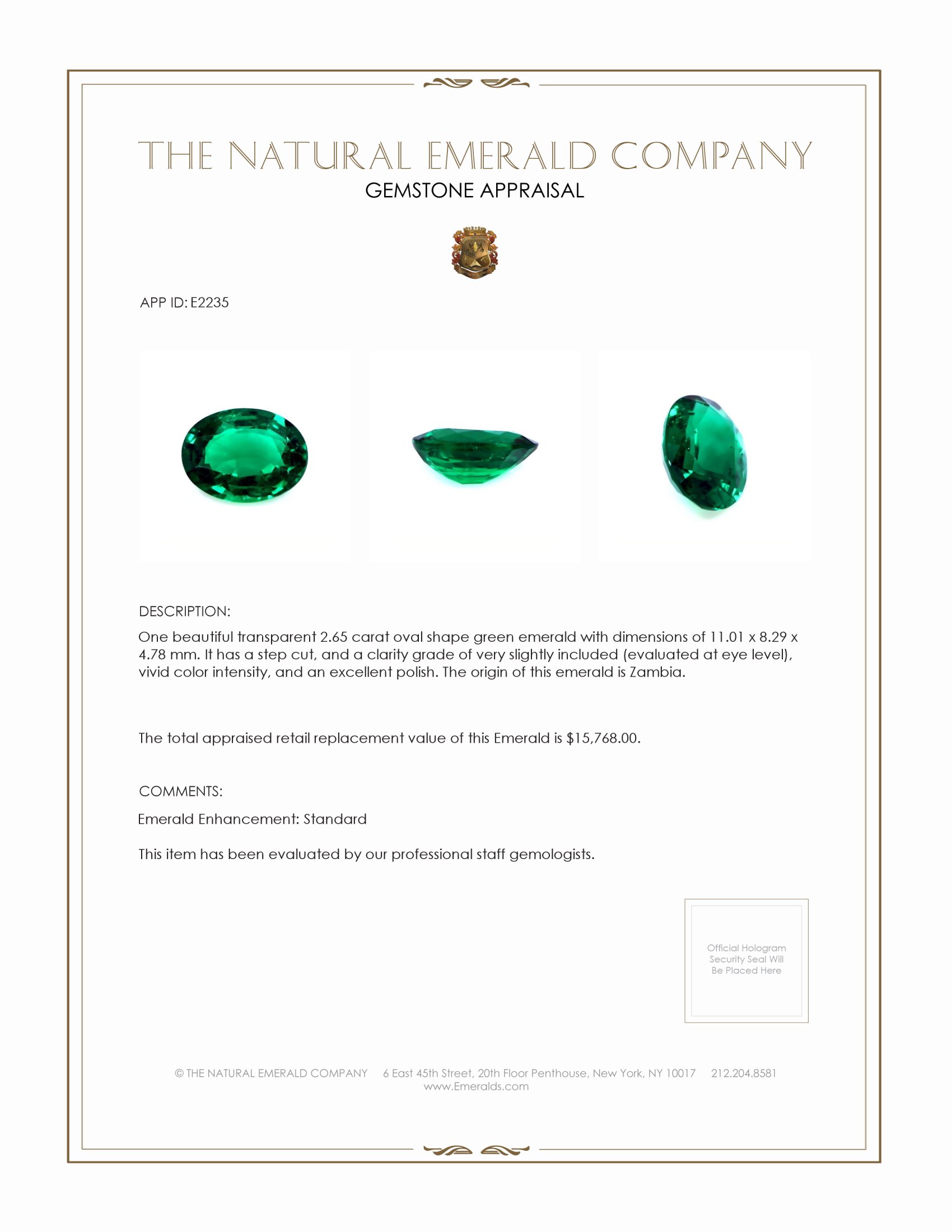 2.65 Ct. Emerald from Zambia