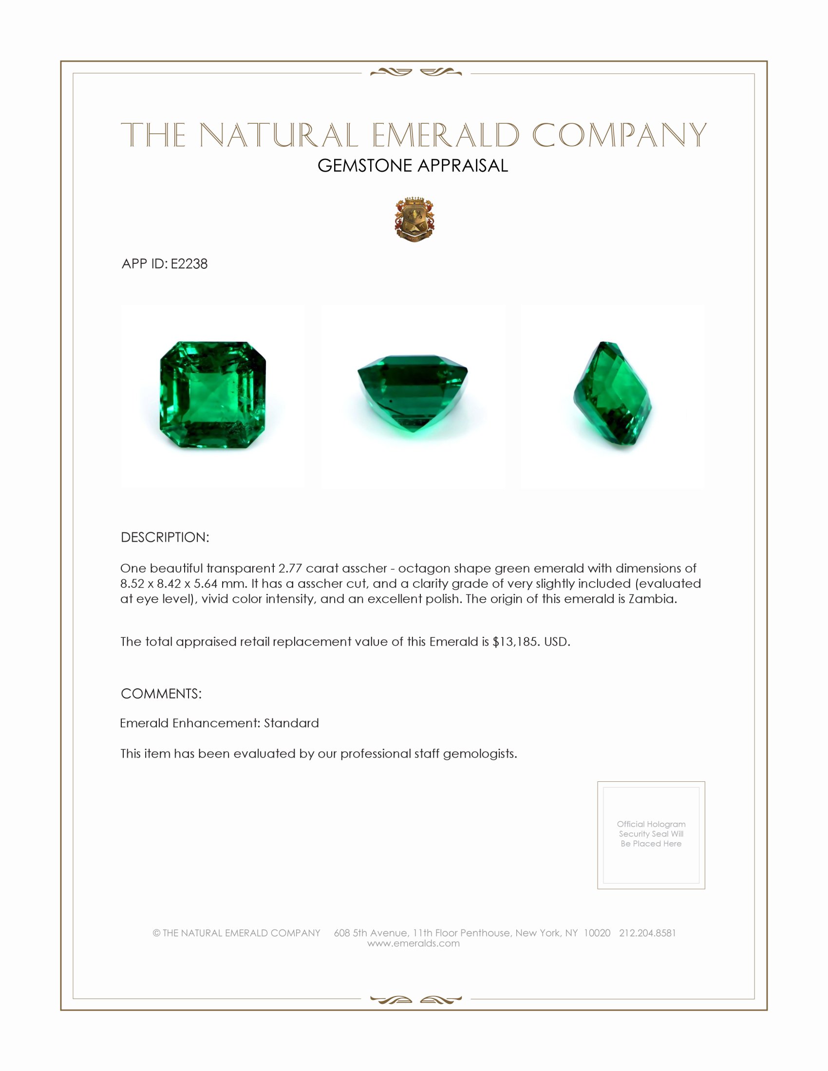 2.77 Ct. Emerald from Zambia