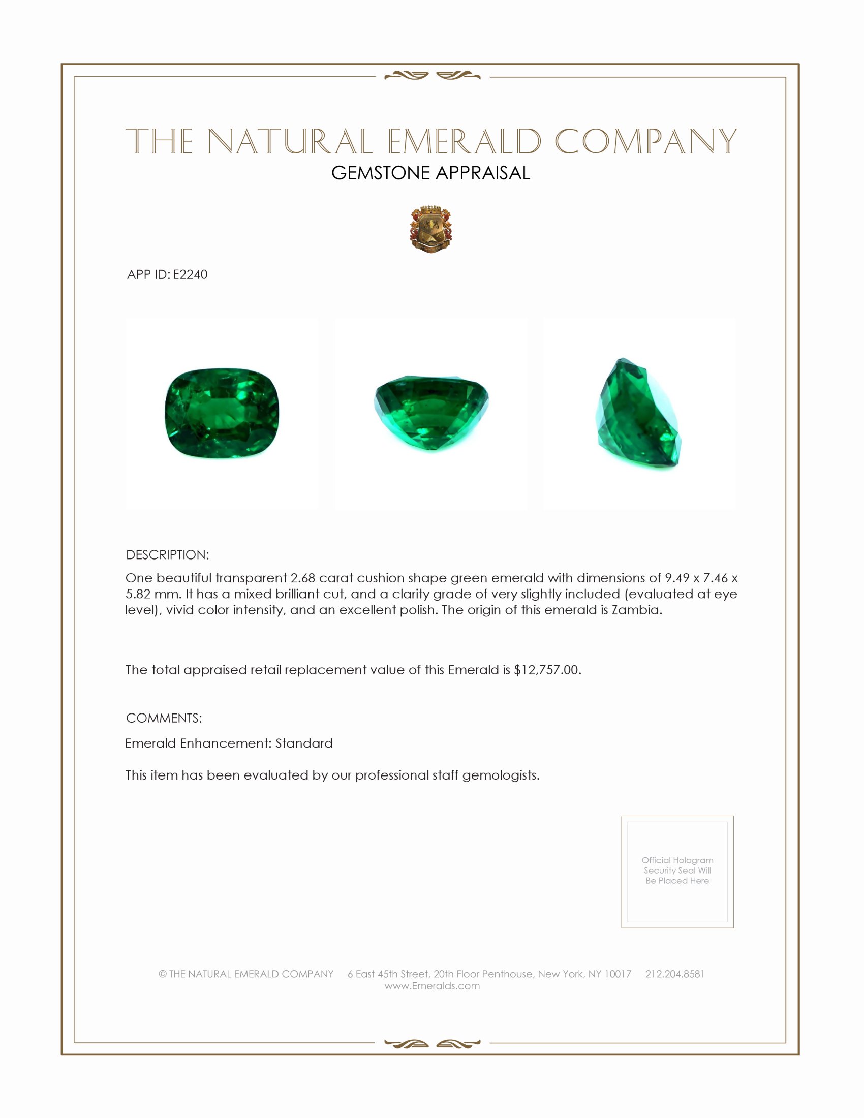2.68 Ct. Emerald from Zambia
