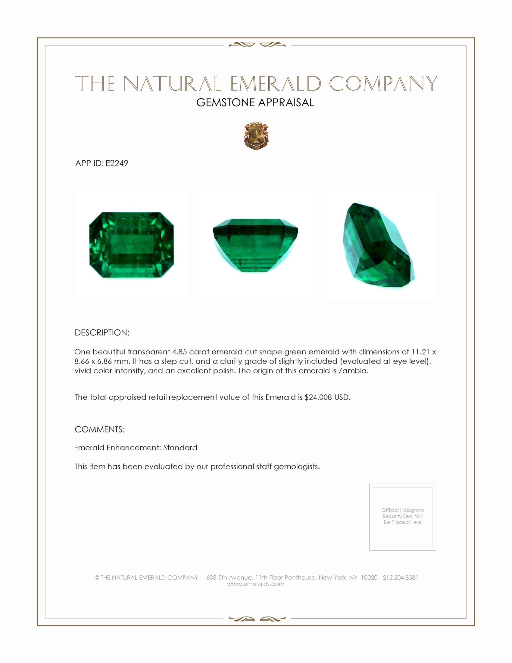 4.85 Ct. Emerald from Zambia