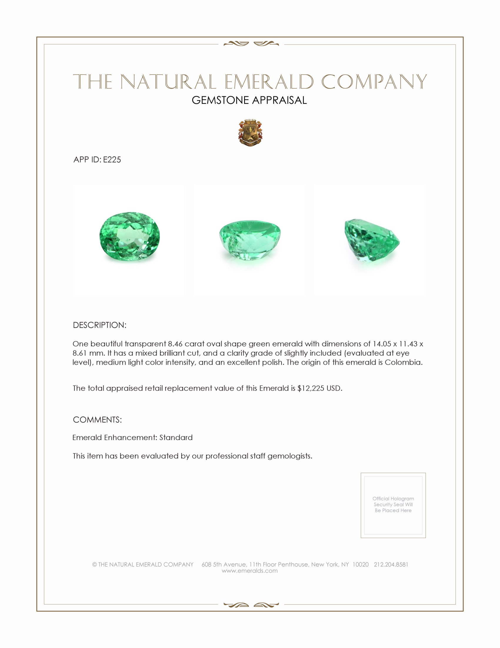 8.46 Ct. Emerald from Colombia