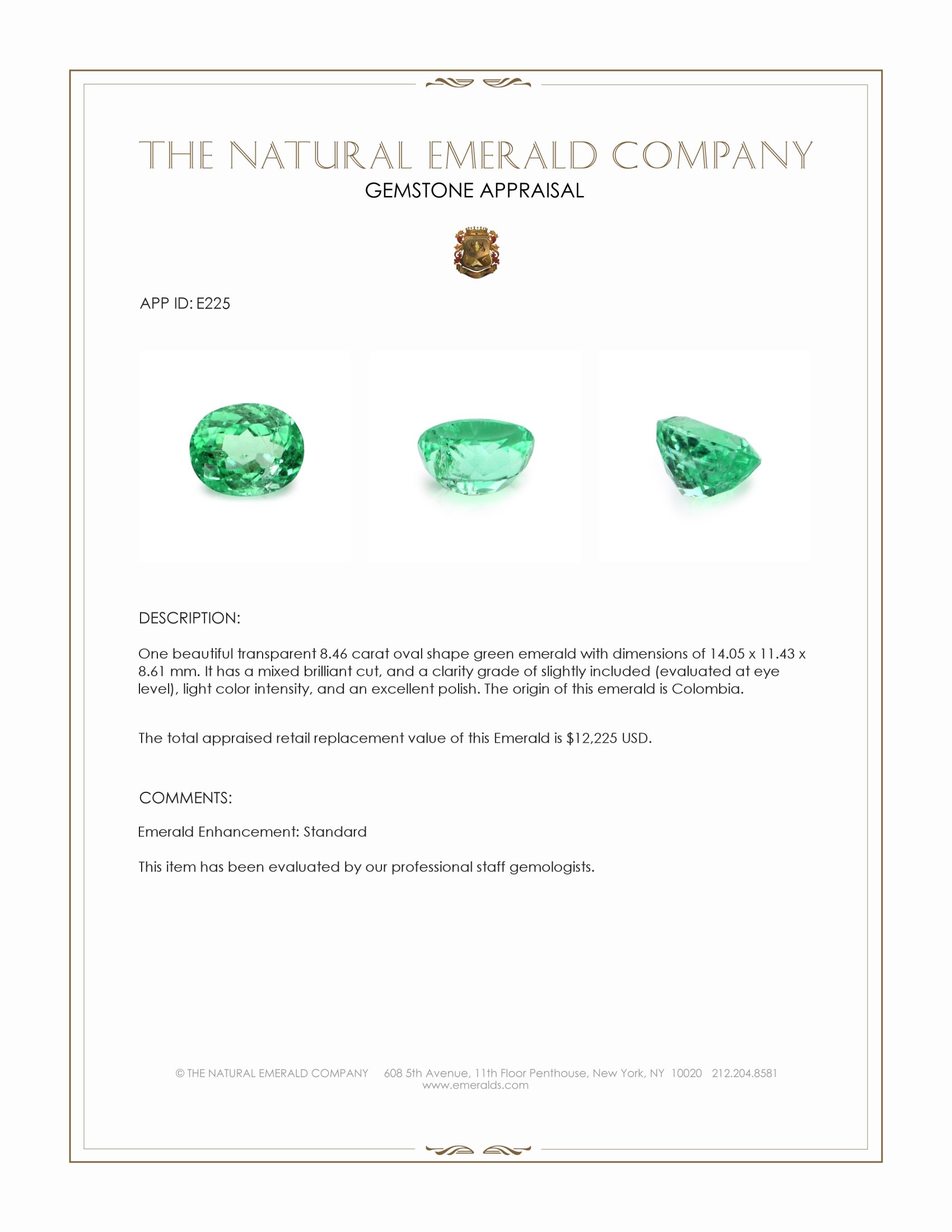 8.46 Ct. Emerald from Colombia