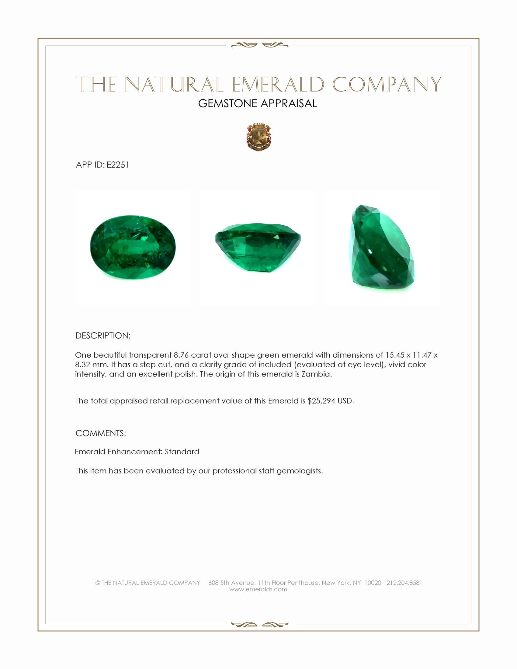 8.76 Ct. Emerald from Zambia