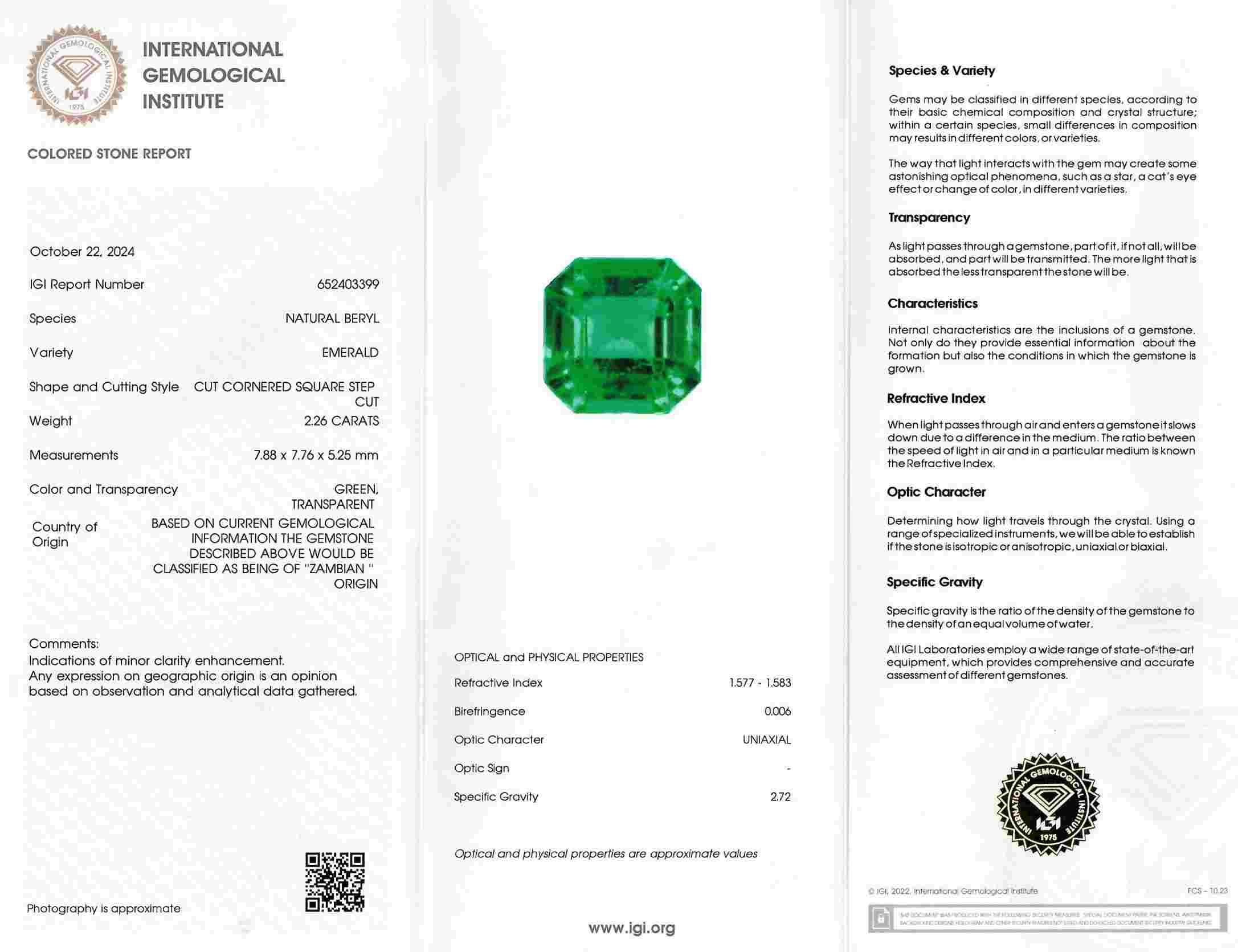 2.26 Ct. Emerald from Zambia