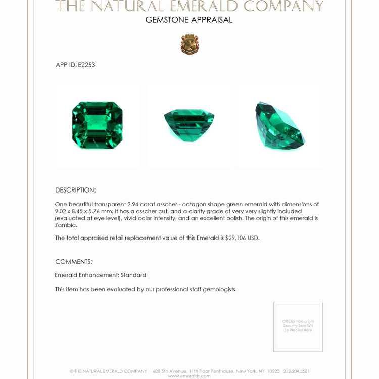 2.94 Ct. Emerald from Zambia