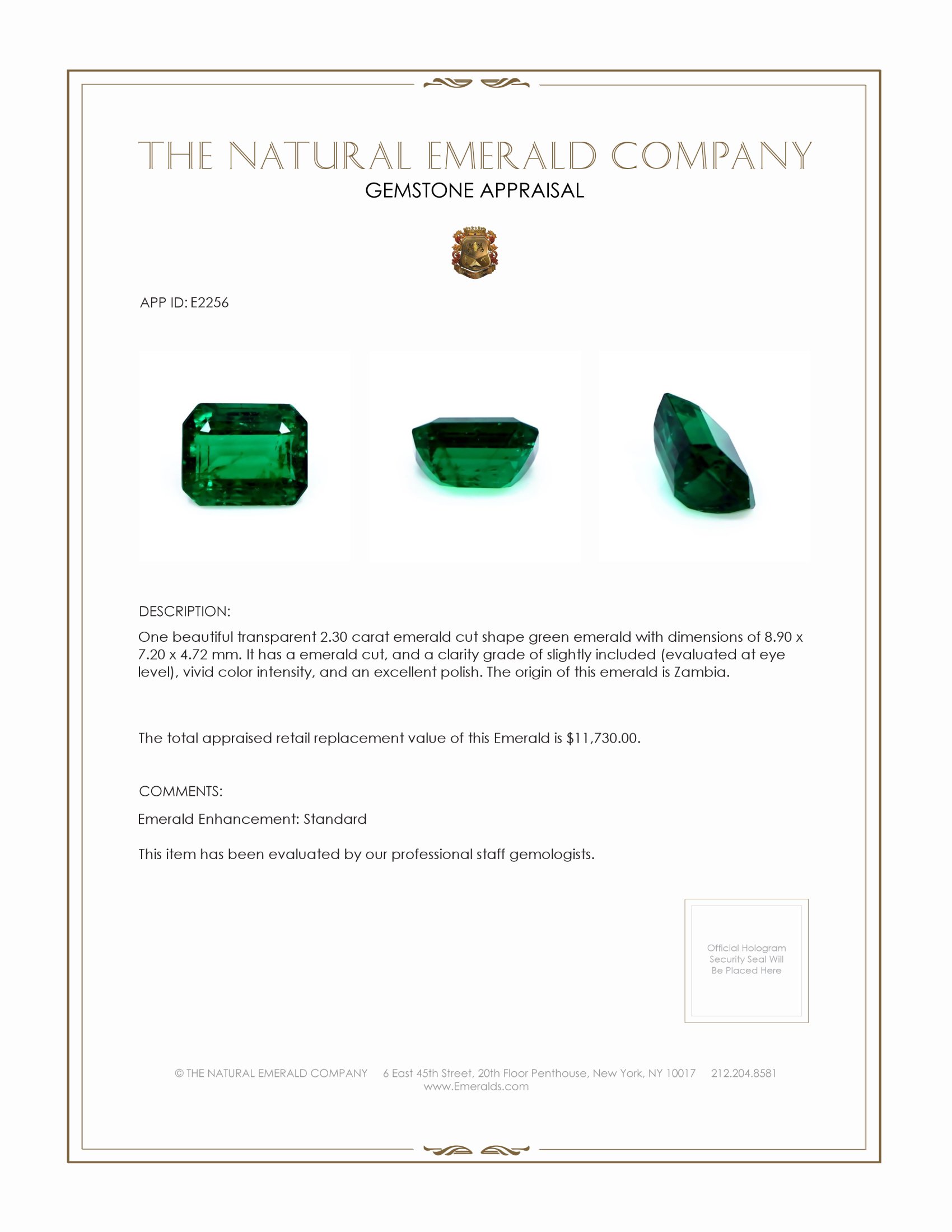 2.30 Ct. Emerald from Zambia