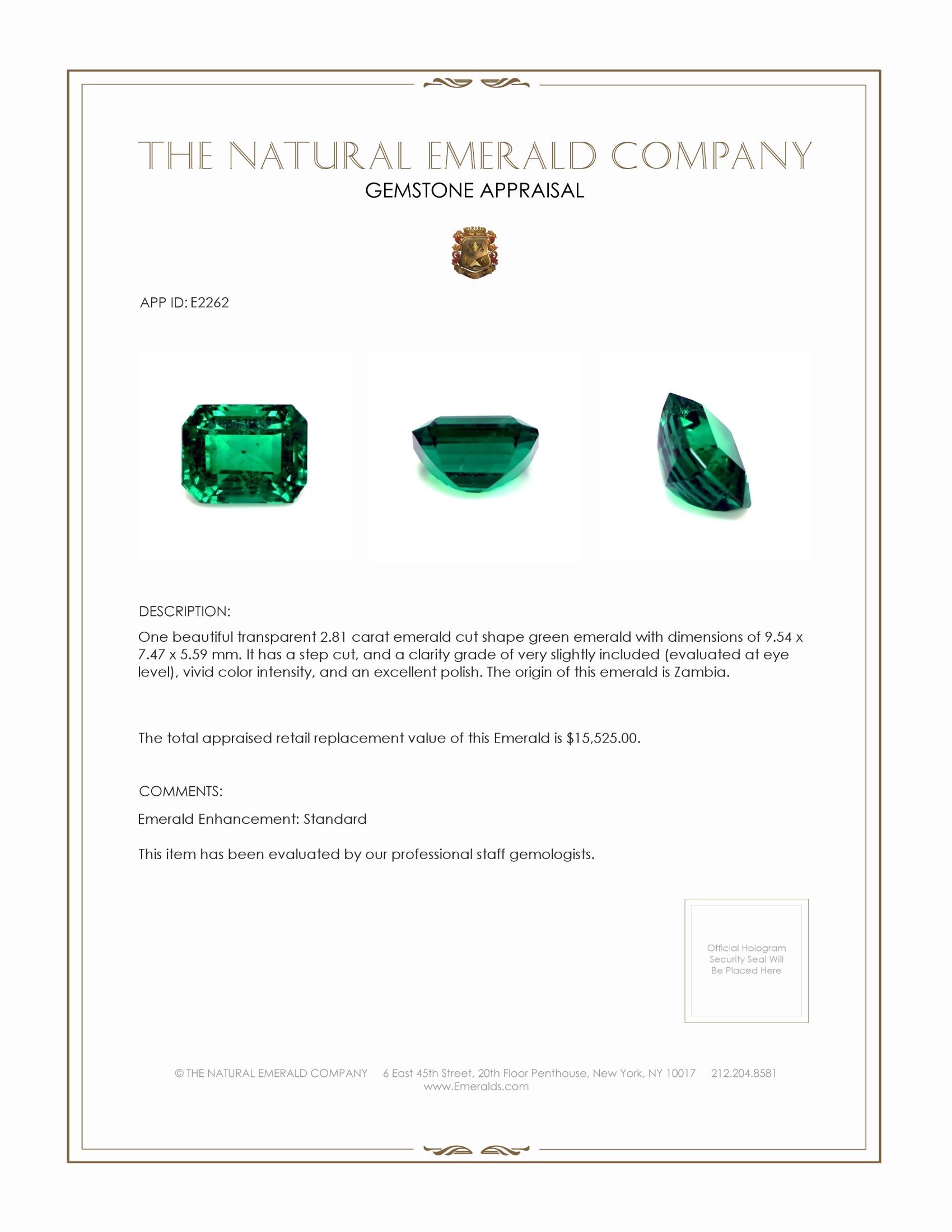 2.81 Ct. Emerald from Zambia
