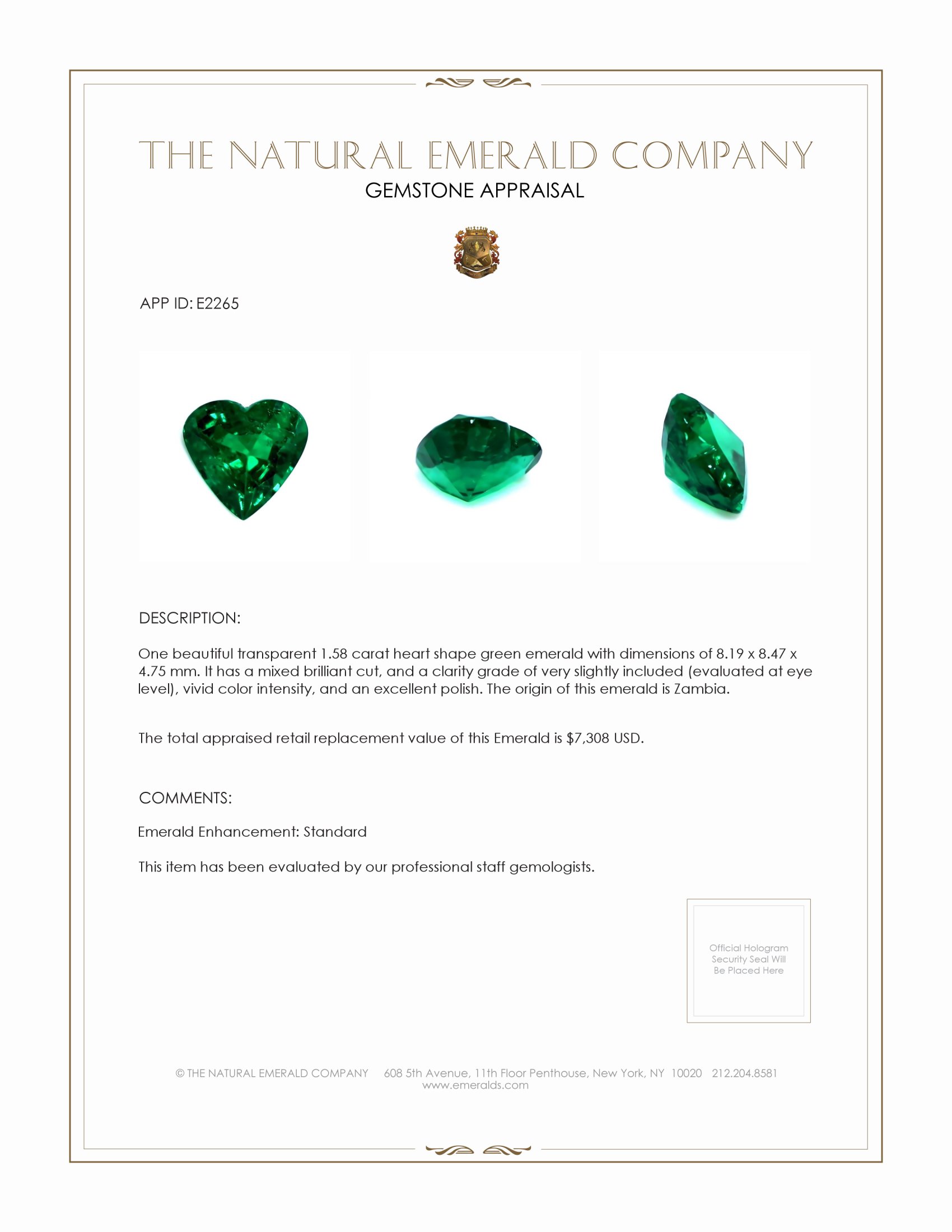 1.58 Ct. Emerald from Zambia