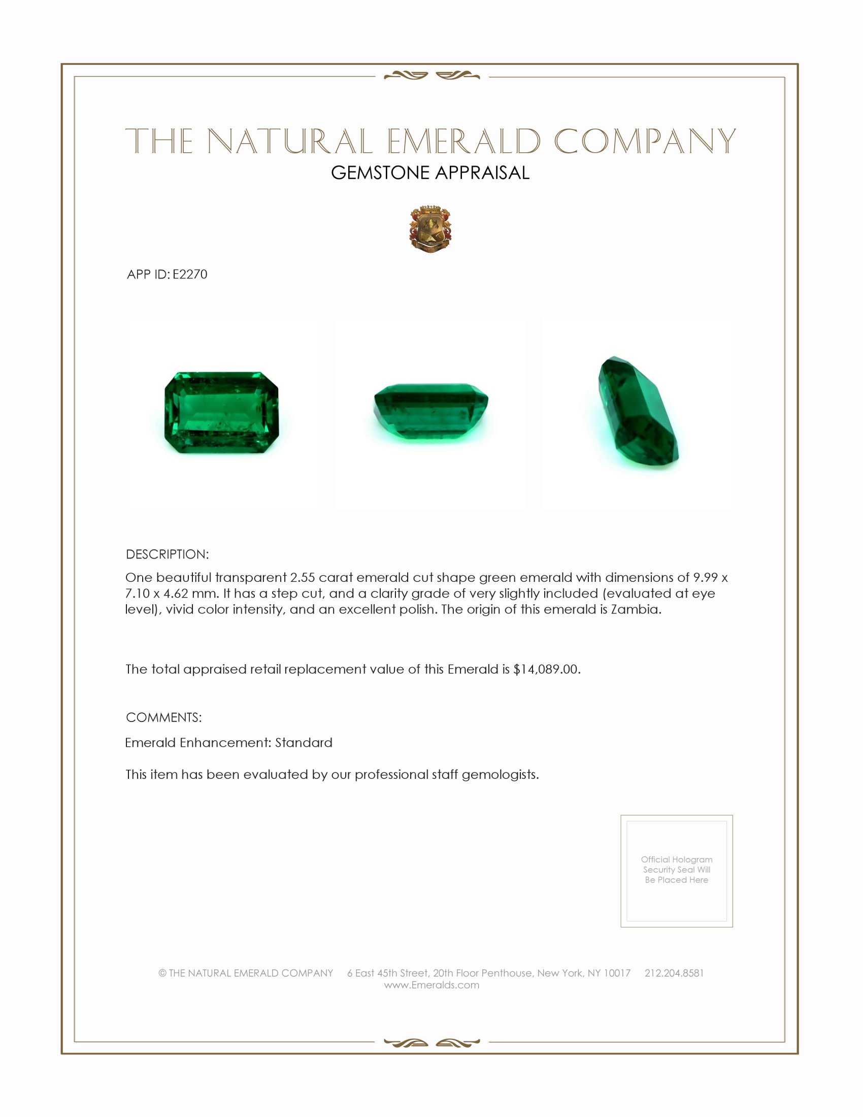 2.55 Ct. Emerald from Zambia
