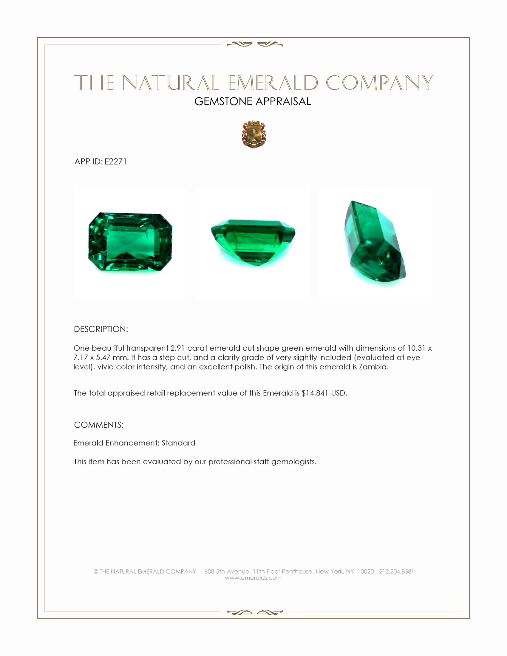 2.91 Ct. Emerald from Zambia