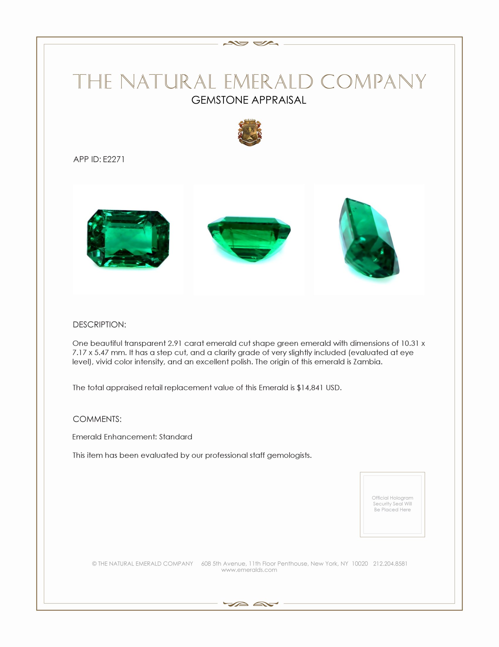 2.91 Ct. Emerald from Zambia