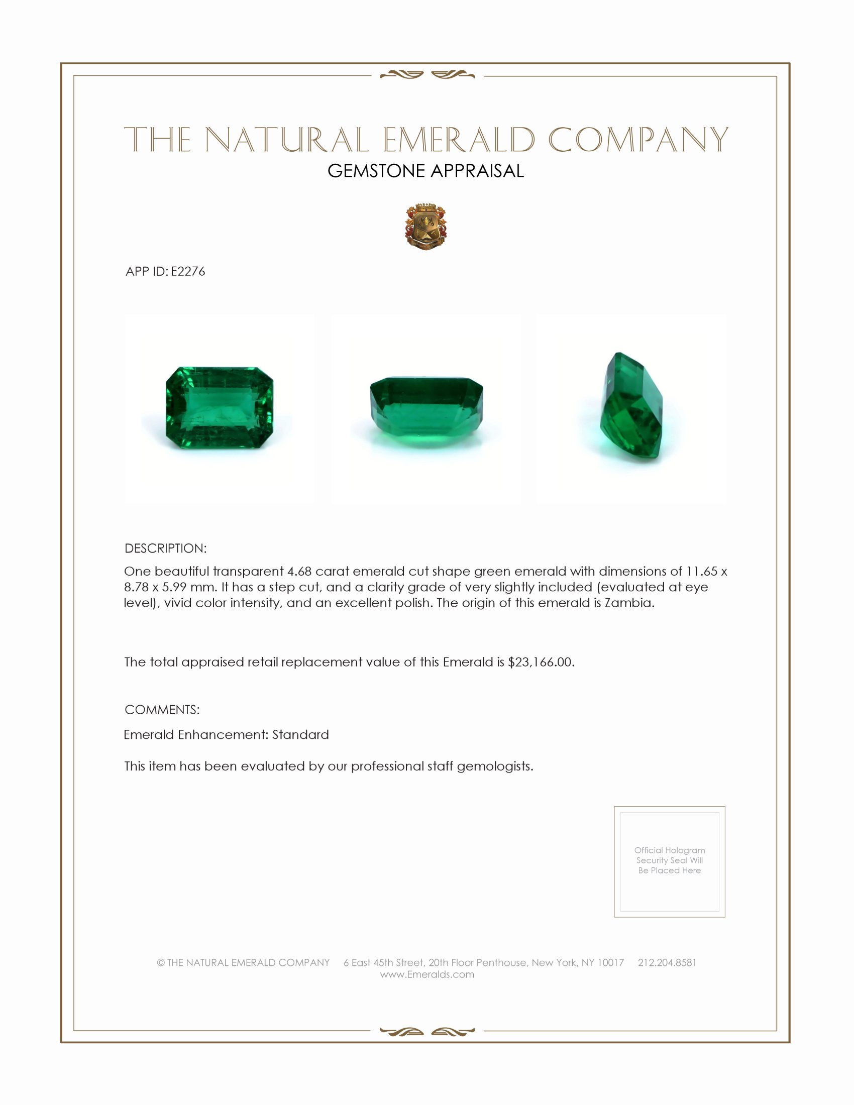 4.68 Ct. Emerald from Zambia