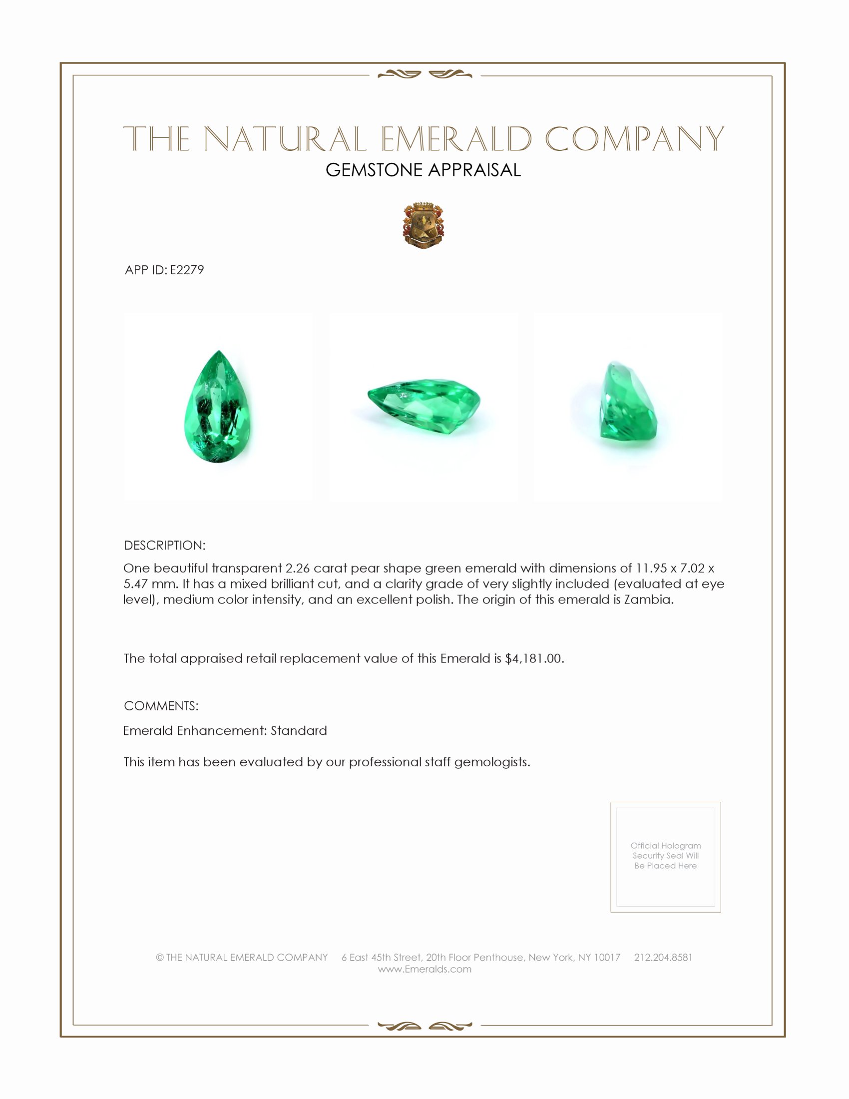 2.26 Ct. Emerald from Zambia