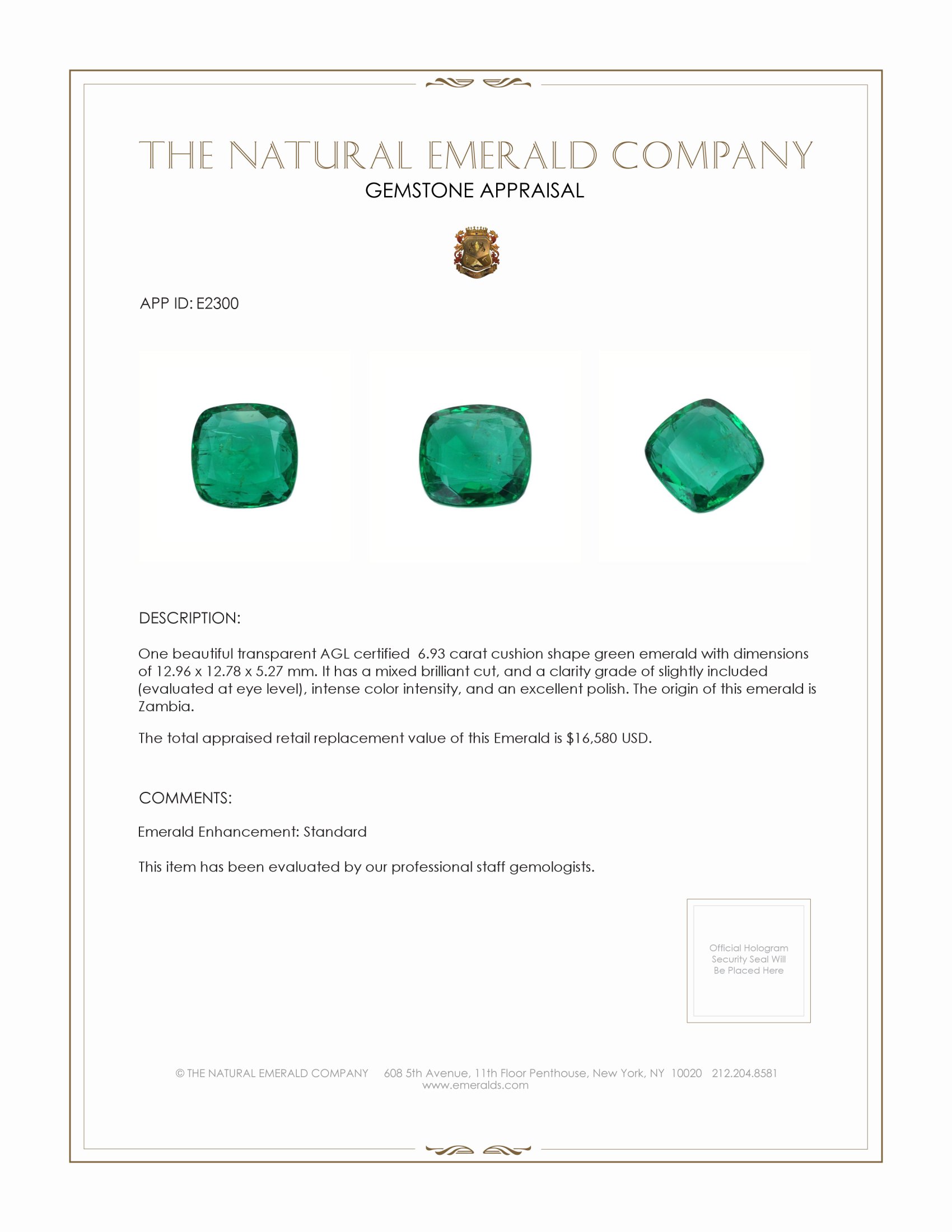 6.93 Ct. Emerald from Zambia