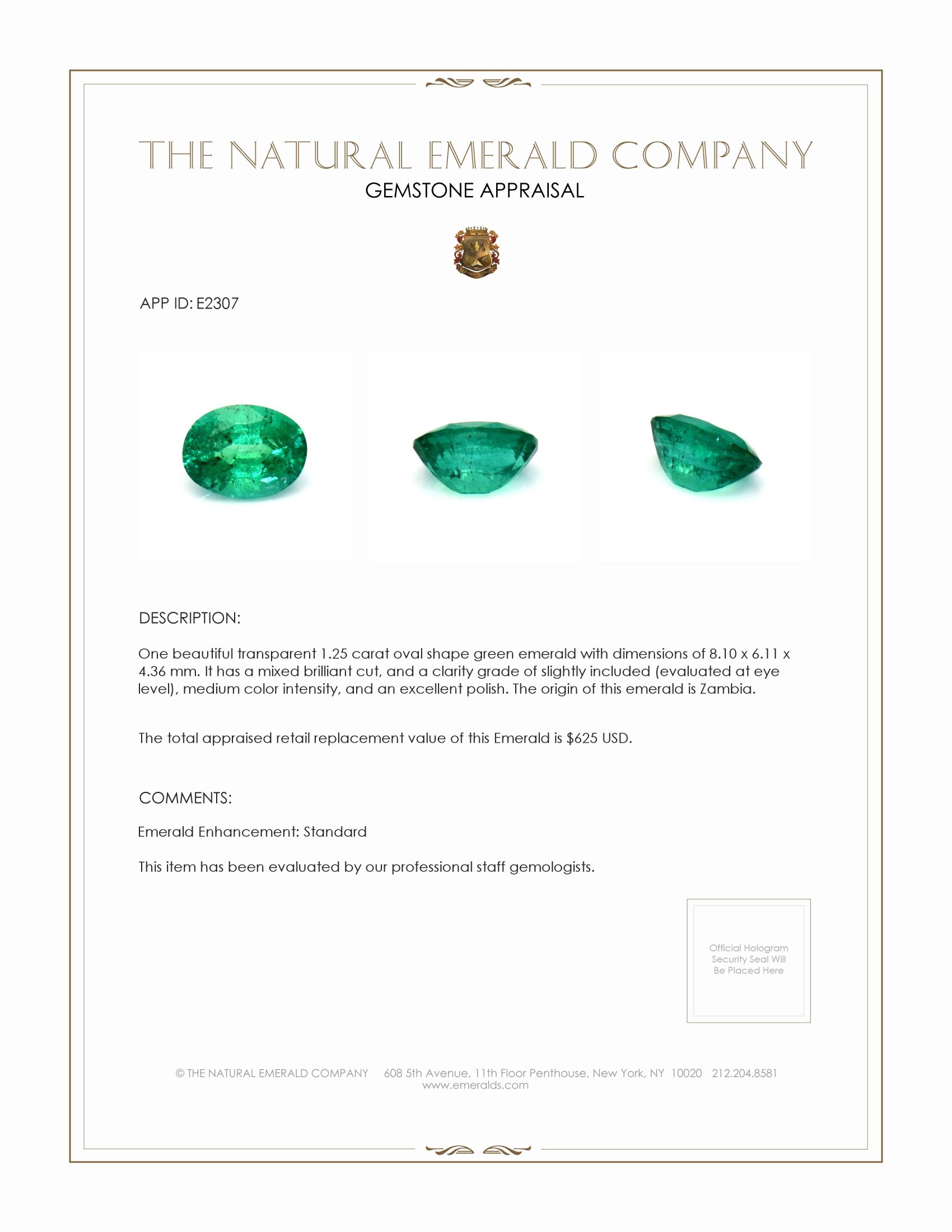 1.25 Ct. Emerald from Zambia