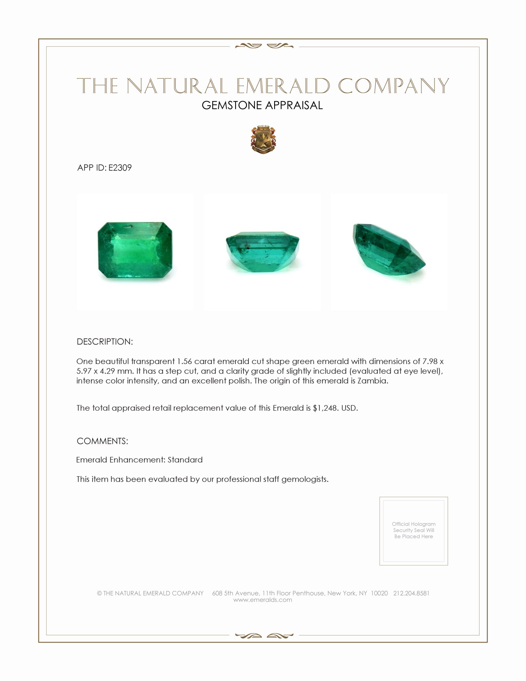 1.56 Ct. Emerald from Zambia