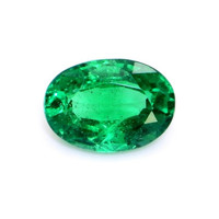 Three Stone Emerald Ring 0.58 Ct., 18K Yellow Gold Combination Stone