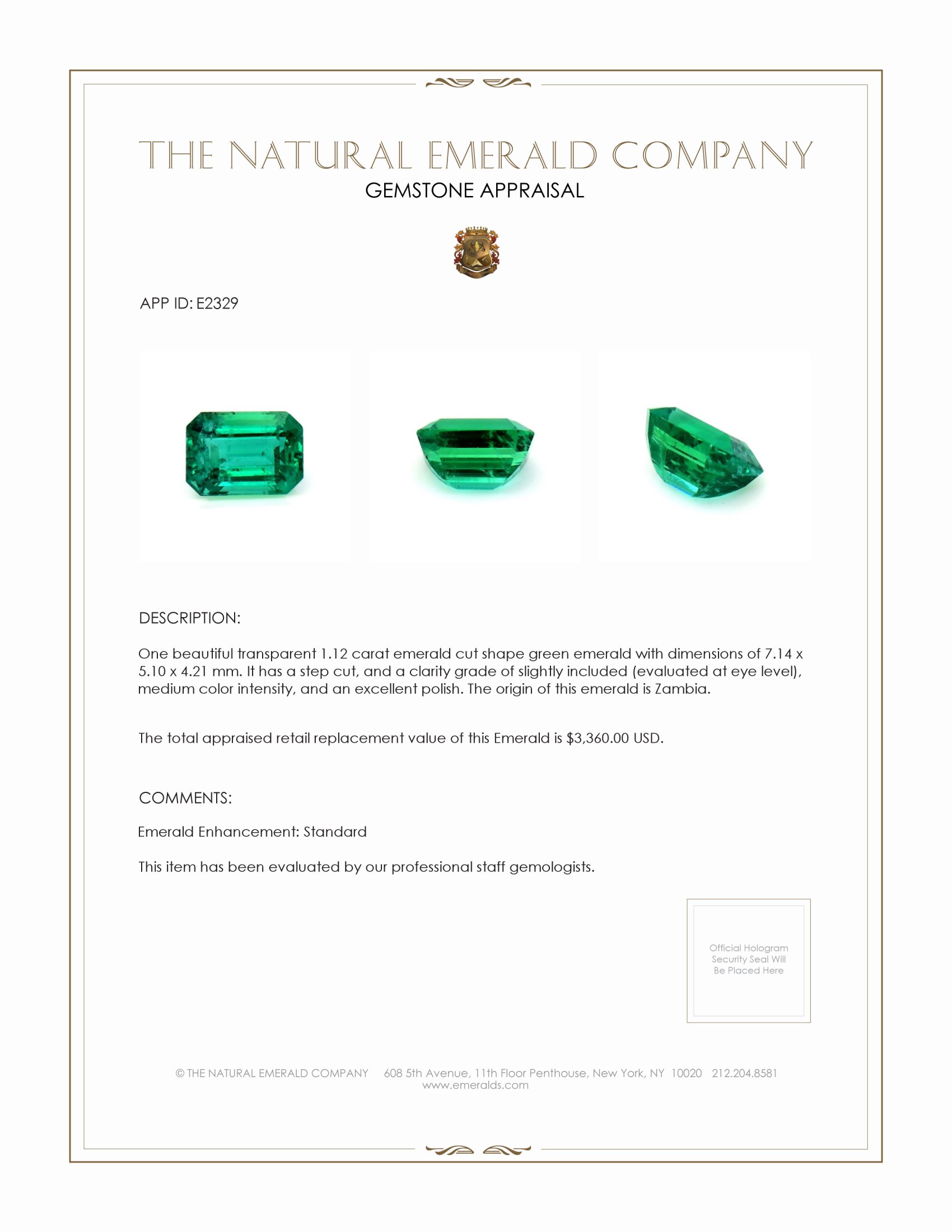 1.12 Ct. Emerald from Zambia